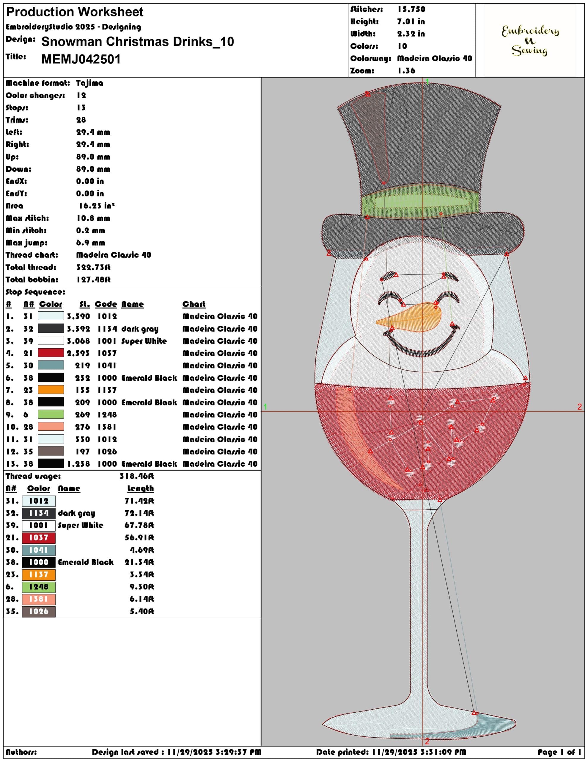 Snowman Christmas Drinks - Elegant embroidery design file - instant download — view 3