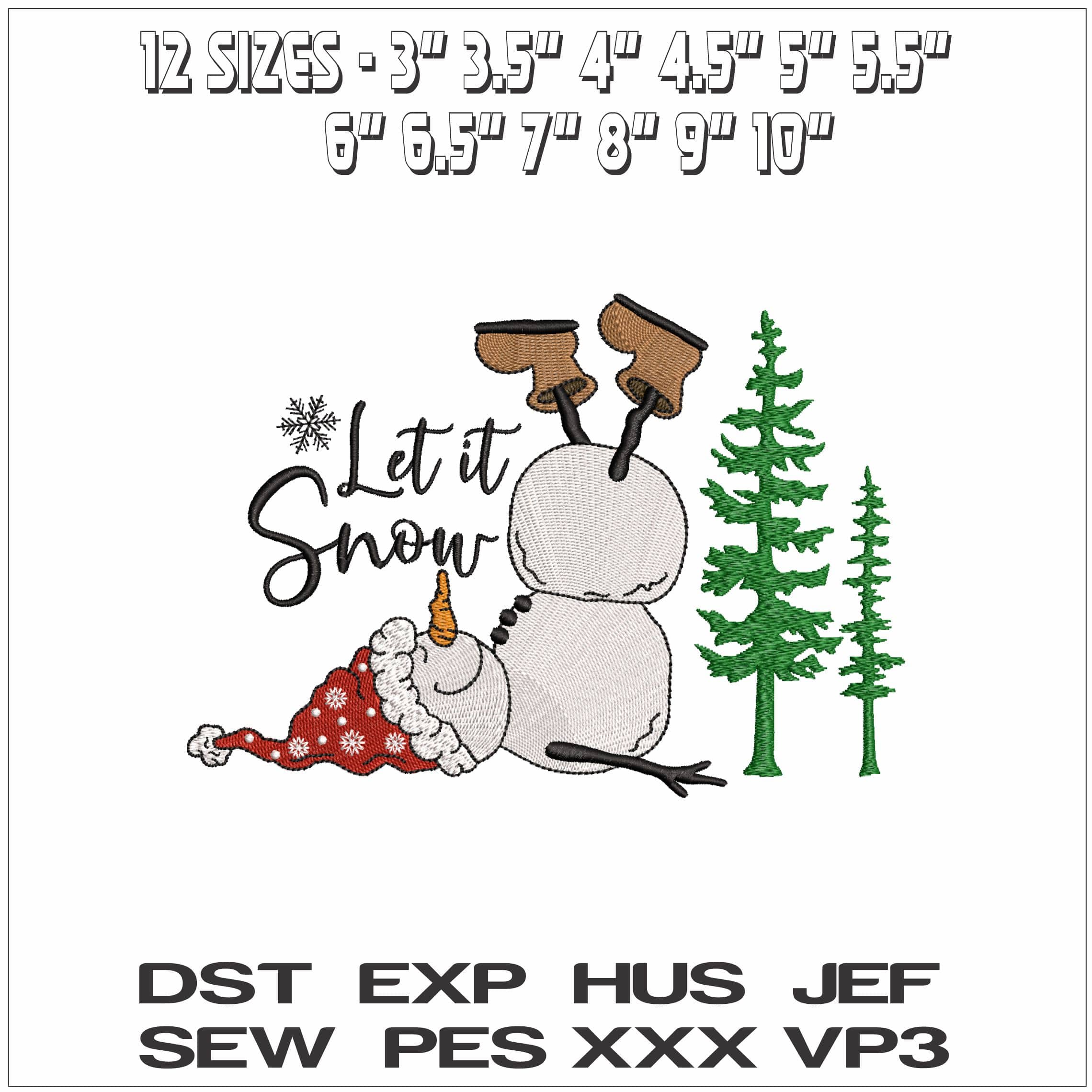 Snowman Let it Snow - Elegant embroidery design file - instant download — view 2