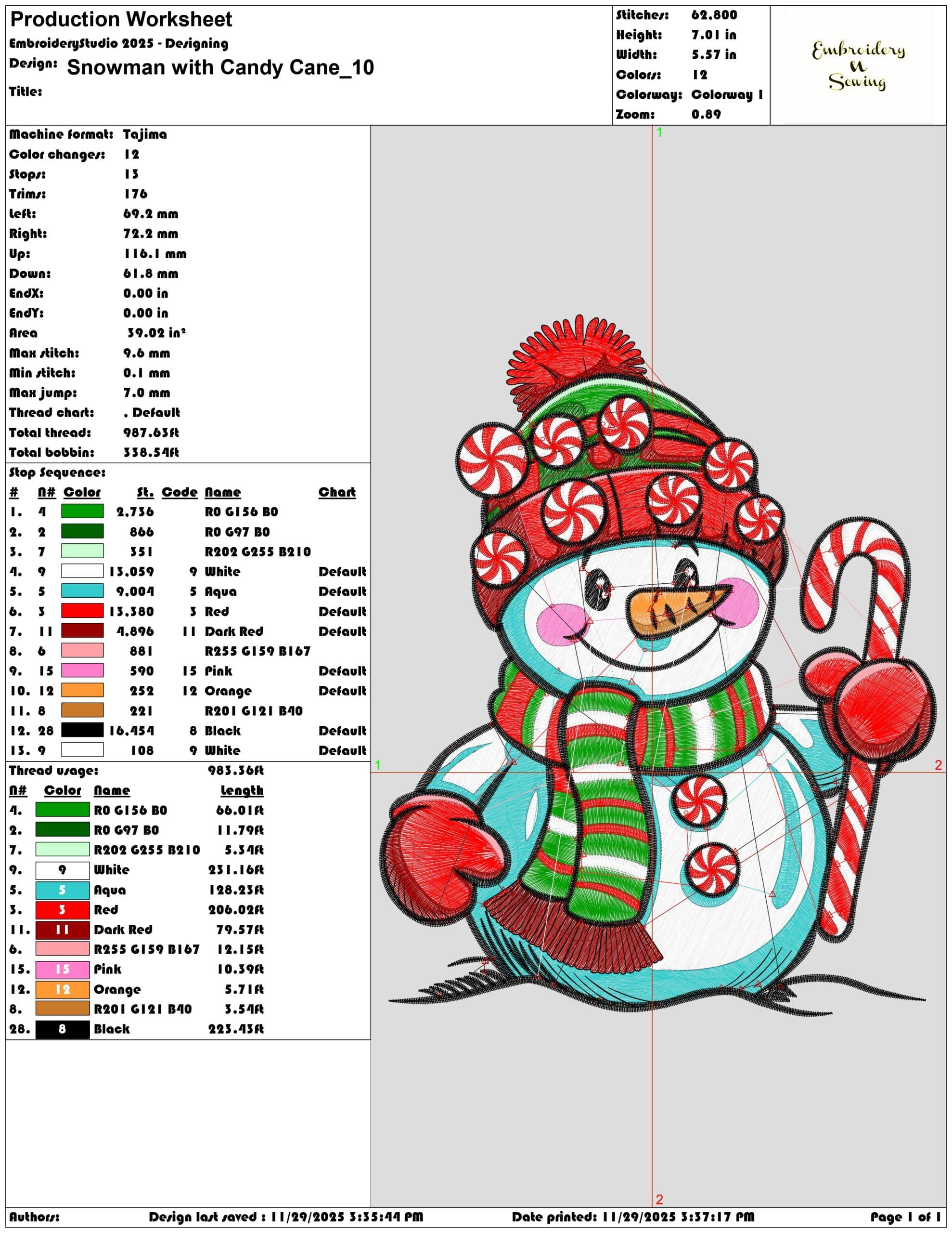 Snowman with Candy Cane - Elegant embroidery design file - instant download — view 3