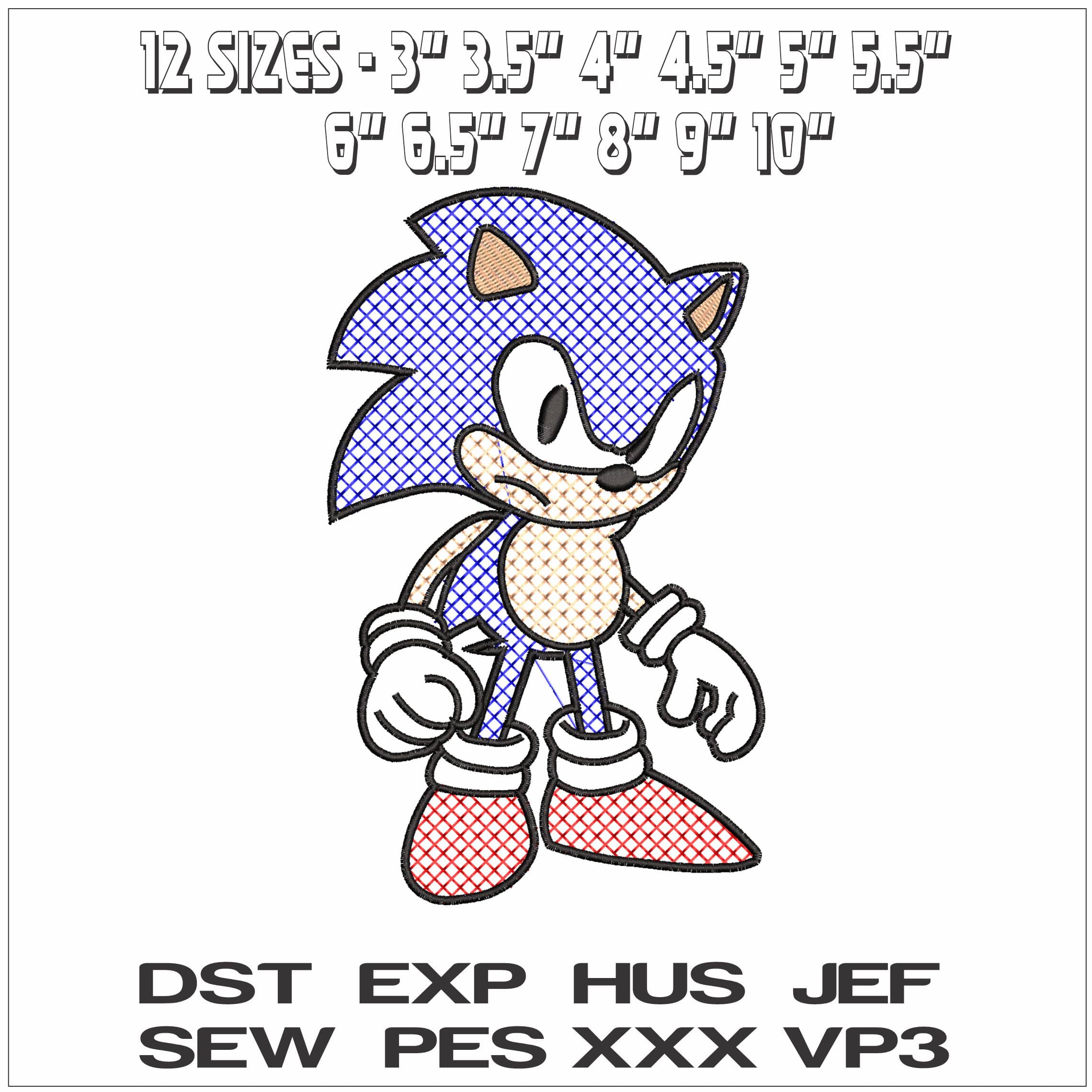 Sonic Hashed Outlines - Elegant embroidery design file - instant download — view 2