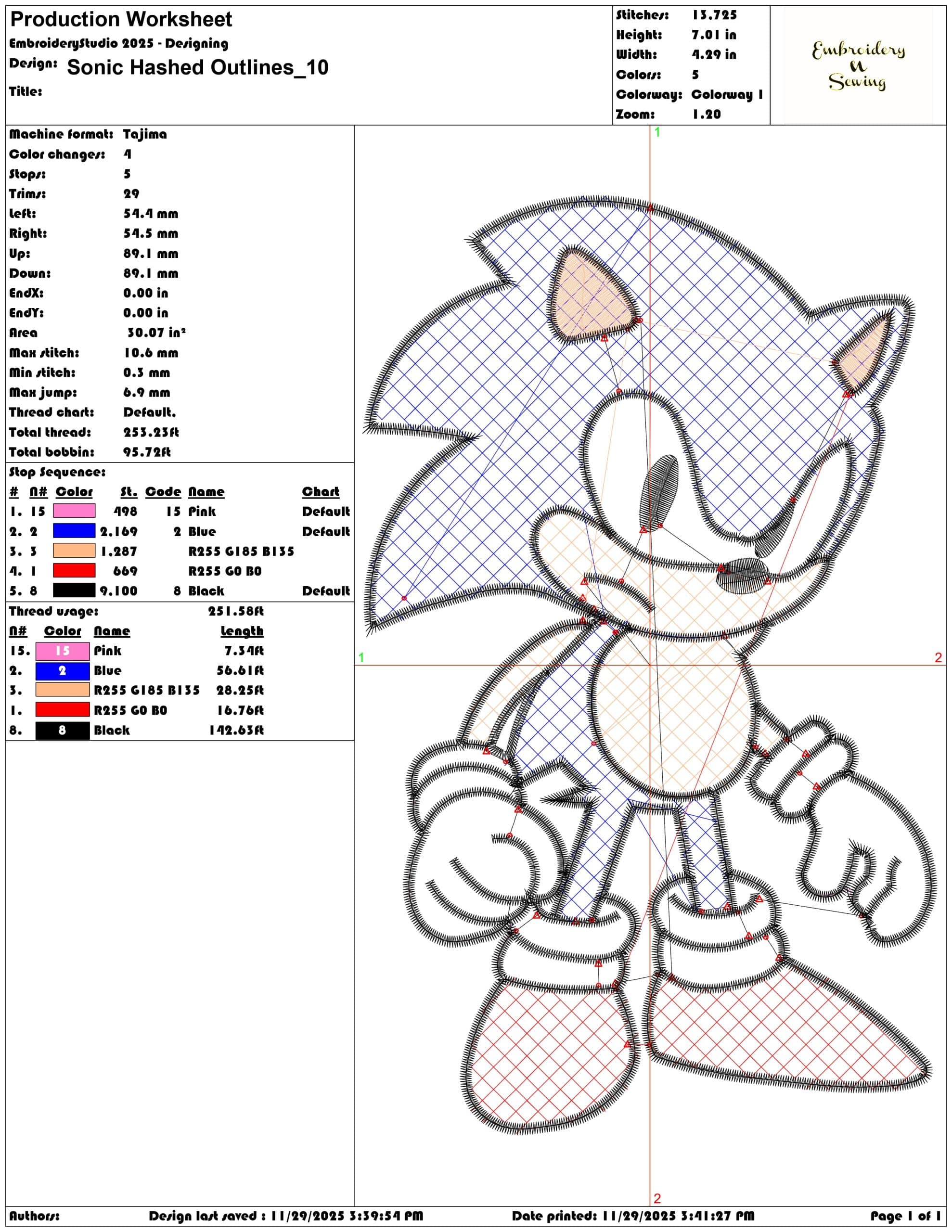 Sonic Hashed Outlines - Elegant embroidery design file - instant download — view 3