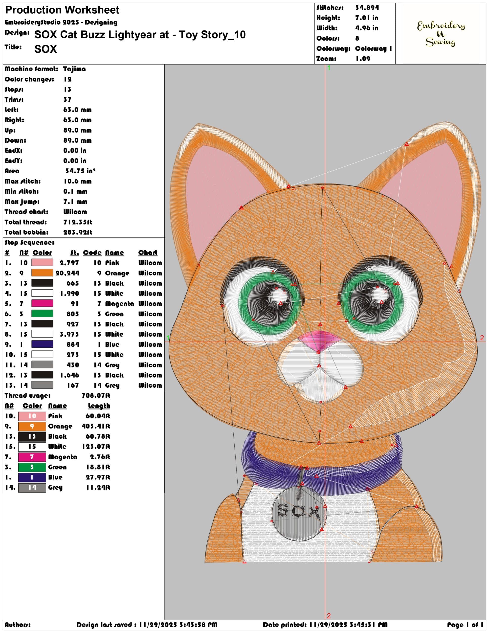 SOX Cat Buzz Lightyear at Toy Story - Elegant embroidery design file - instant download — view 3