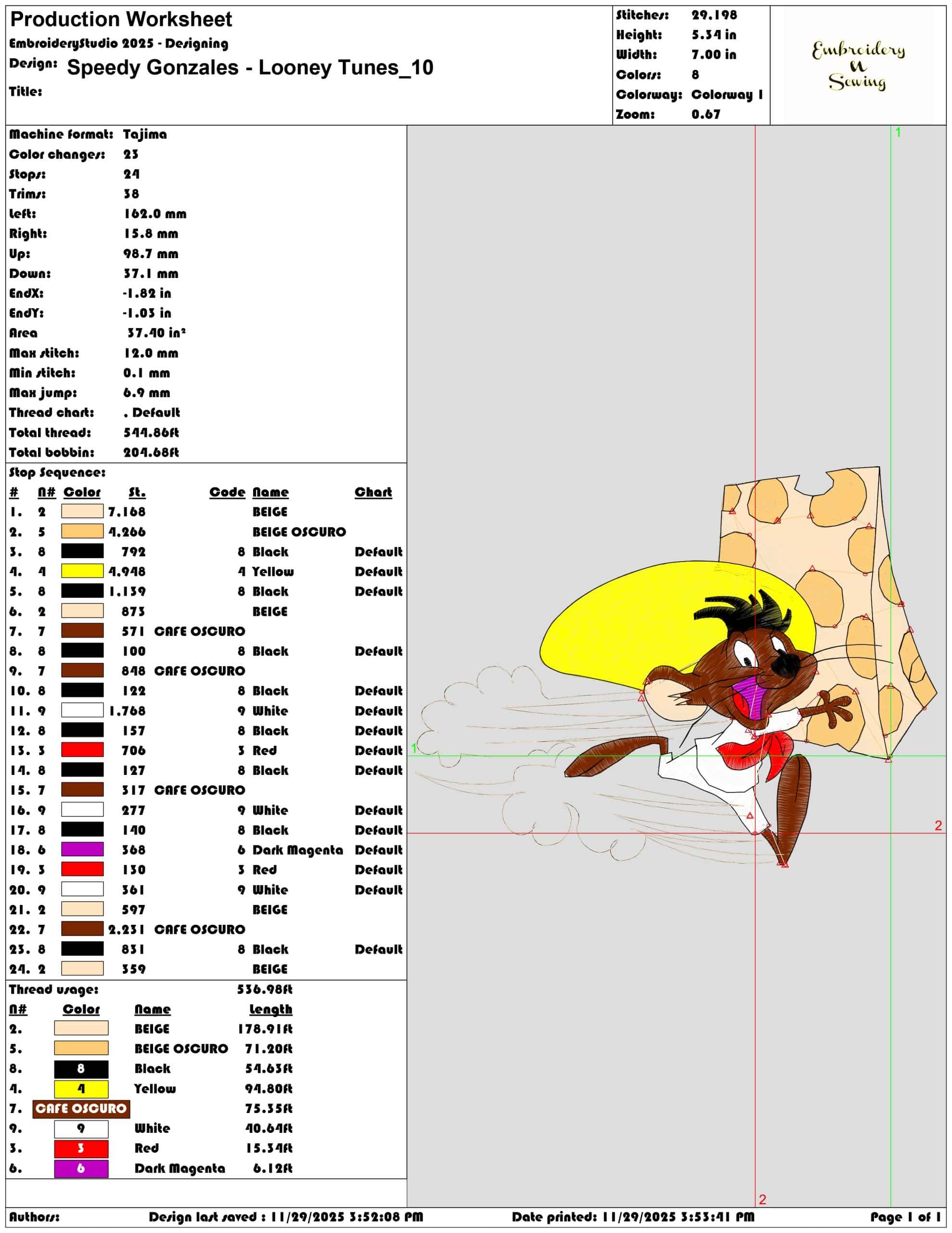 Speedy Gonzales Looney Tunes - Elegant embroidery design file - instant download — view 3