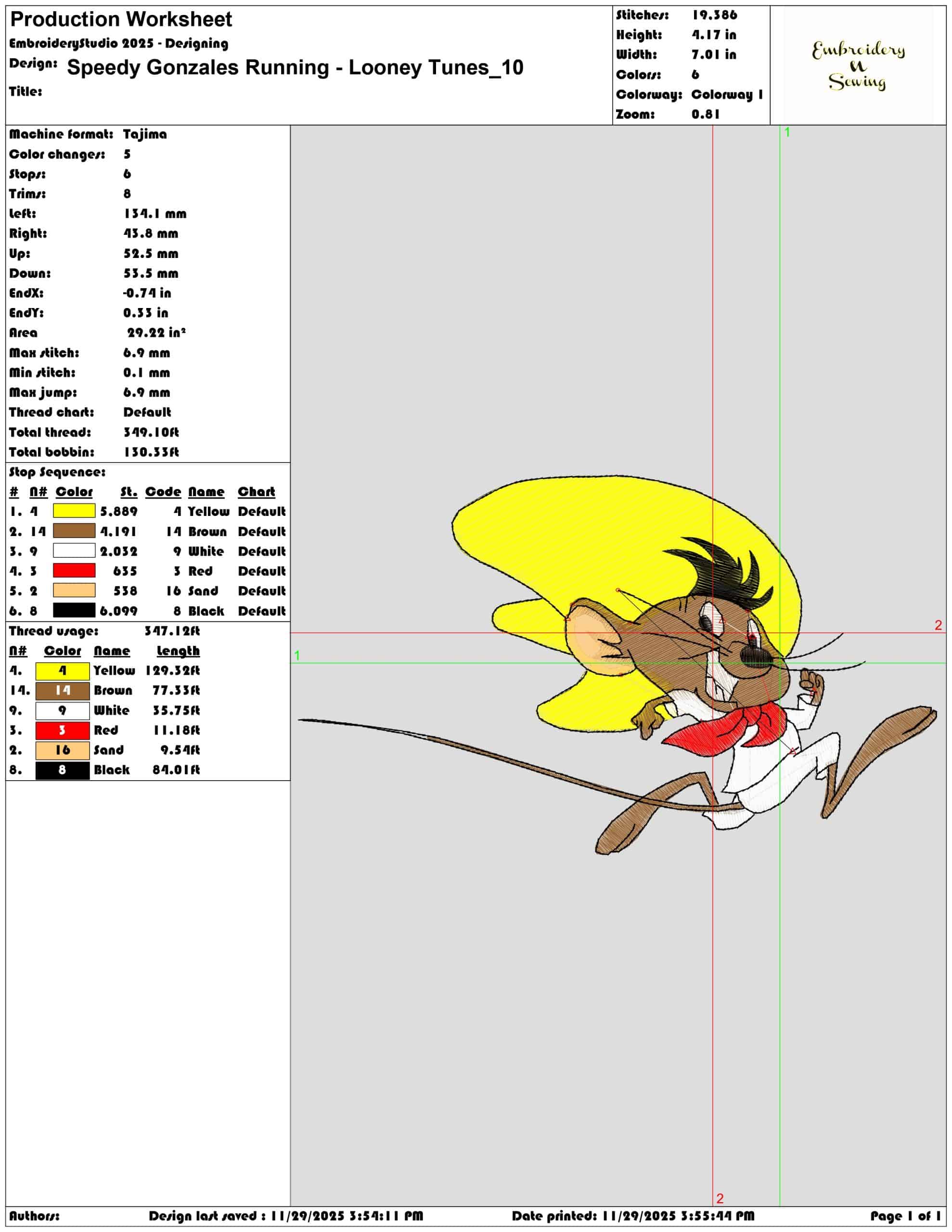 Speedy Gonzales Running Looney Tunes - Elegant embroidery design file - instant download — view 3