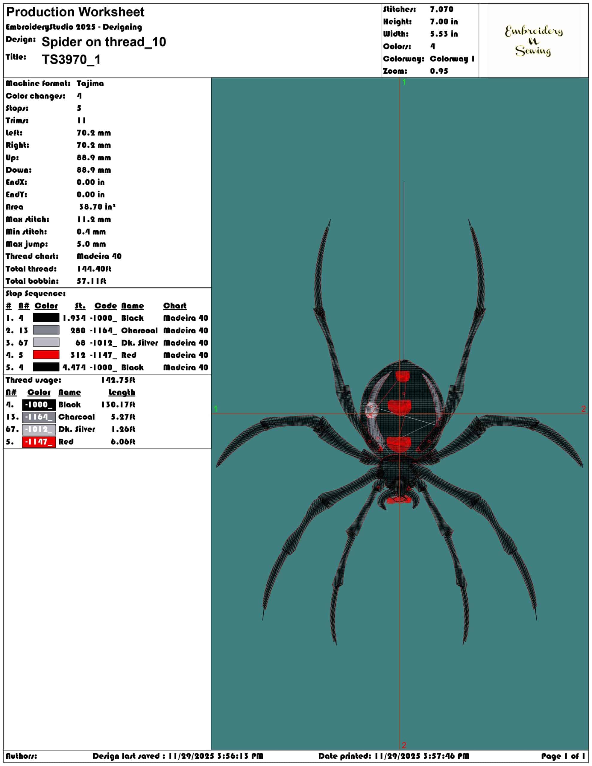 Spider on thread - Elegant embroidery design file - instant download — view 3