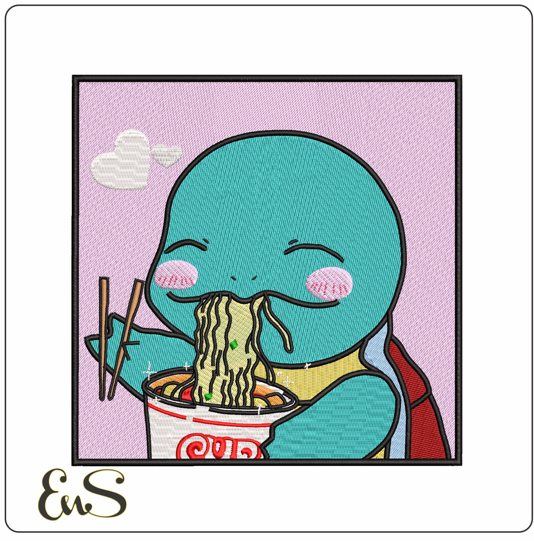 Squirtil with Noodles Pokemon Anime - Elegant embroidery design file - instant download