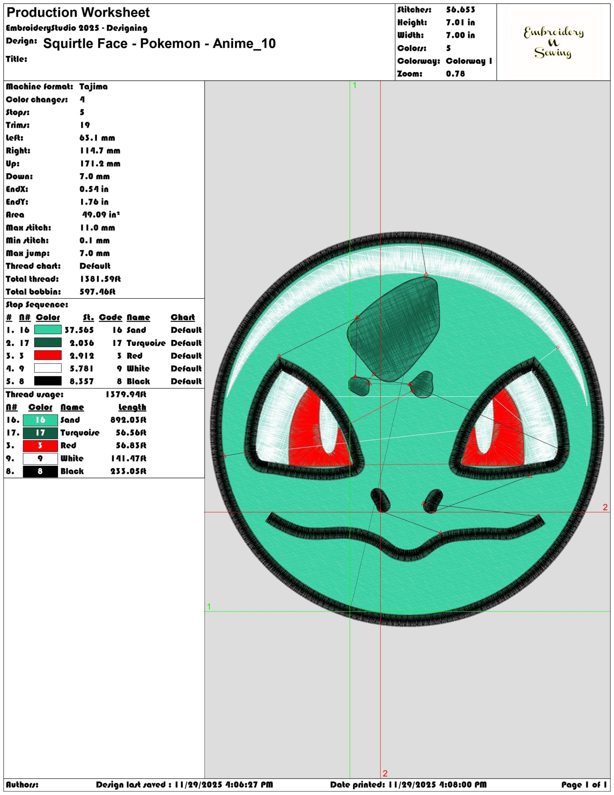 Squirtle Face Pokemon Anime - Elegant embroidery design file - instant download — view 3