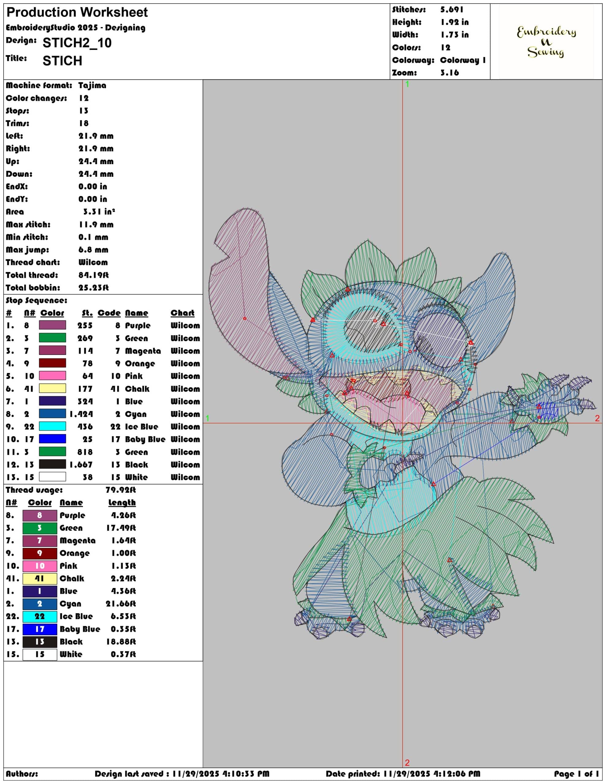 STICH2 - Elegant embroidery design file - instant download — view 3