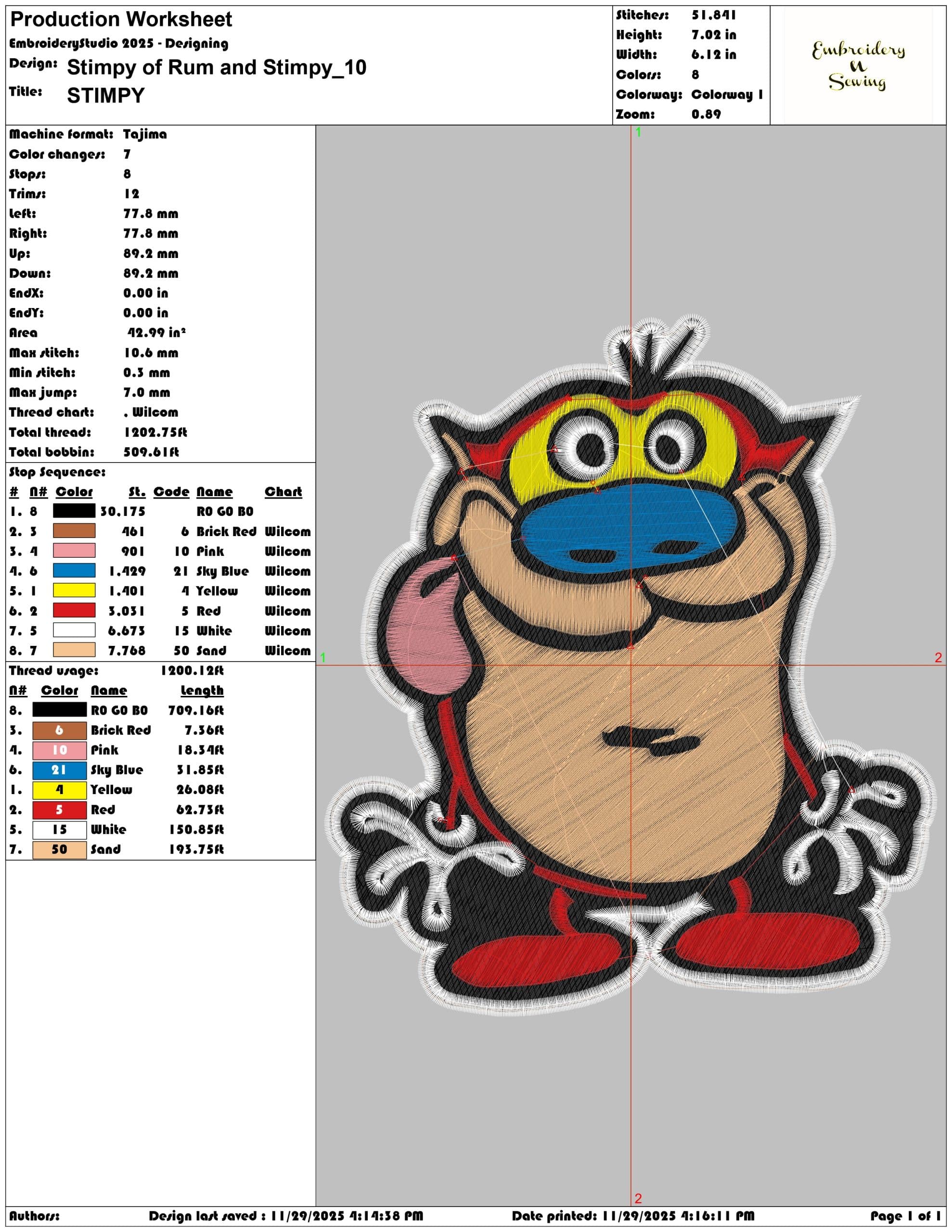 Stimpy of Rum and Stimpy - Elegant embroidery design file - instant download — view 3