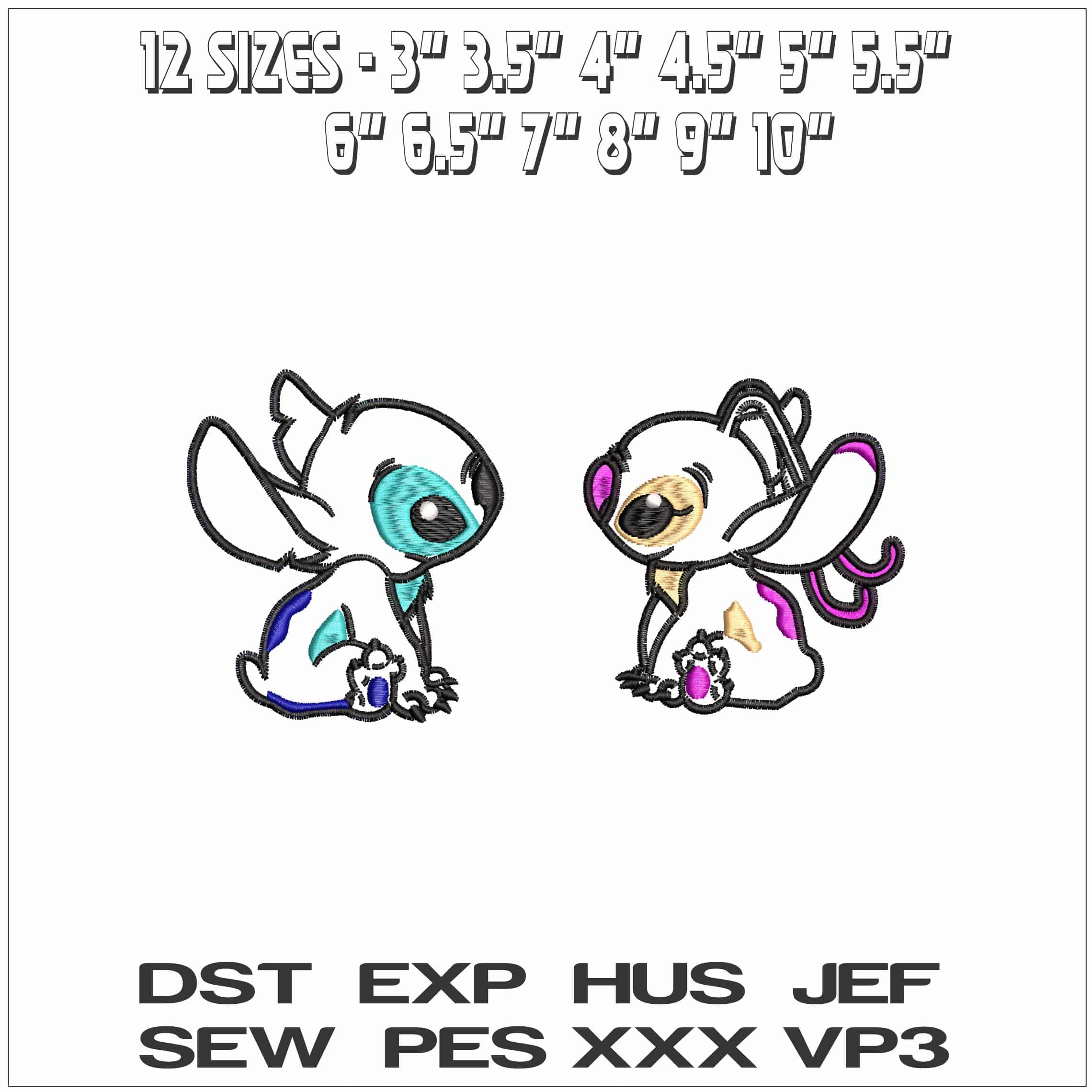 Stitch and Angel Applique - Elegant embroidery design file - instant download — view 2