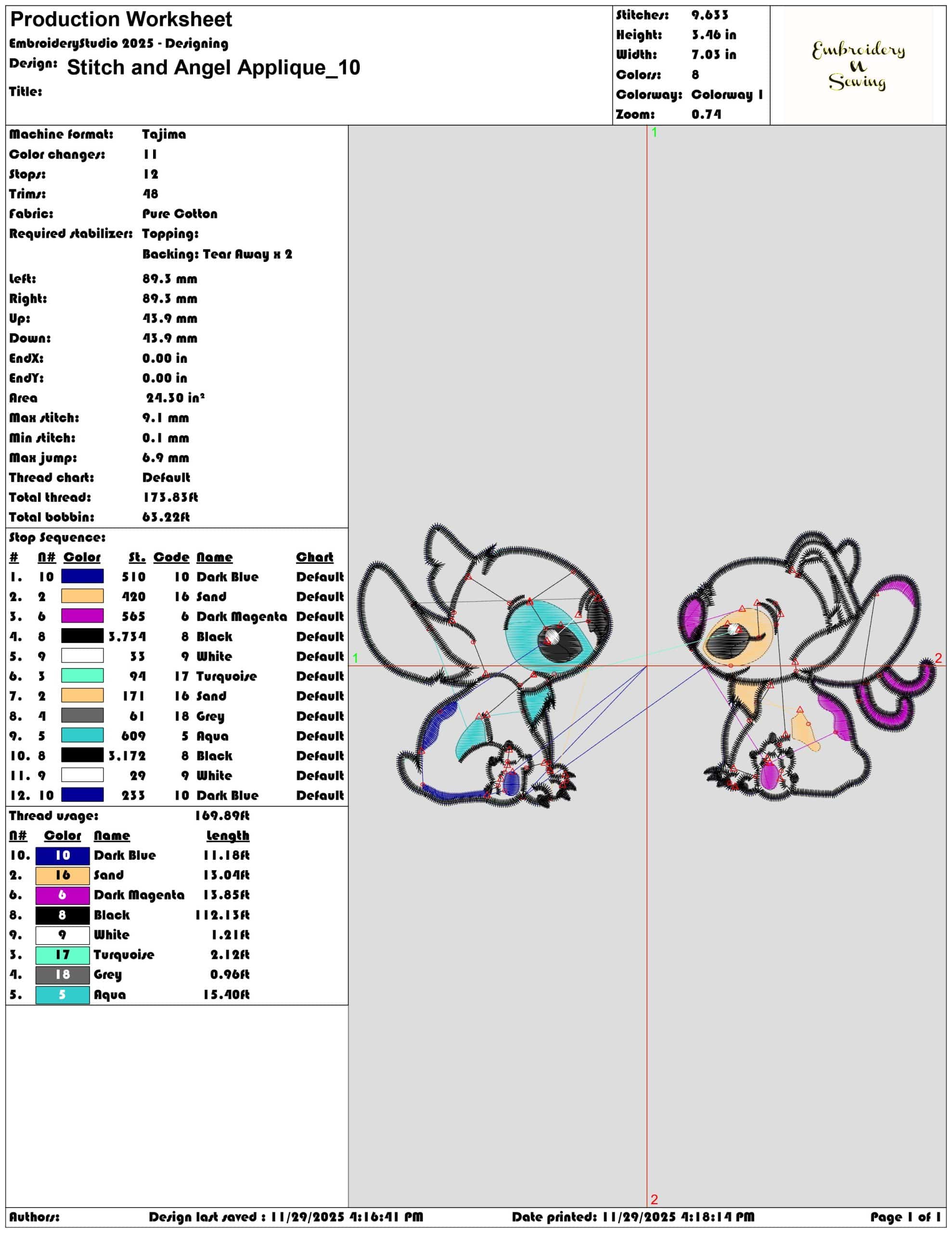 Stitch and Angel Applique - Elegant embroidery design file - instant download — view 3