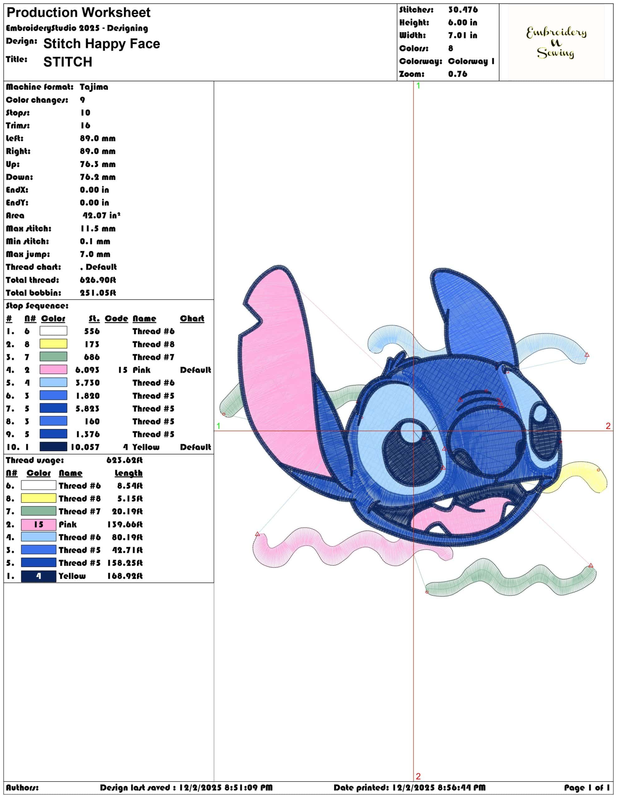 Stitch Happy Face - Elegant embroidery design file - instant download — view 3