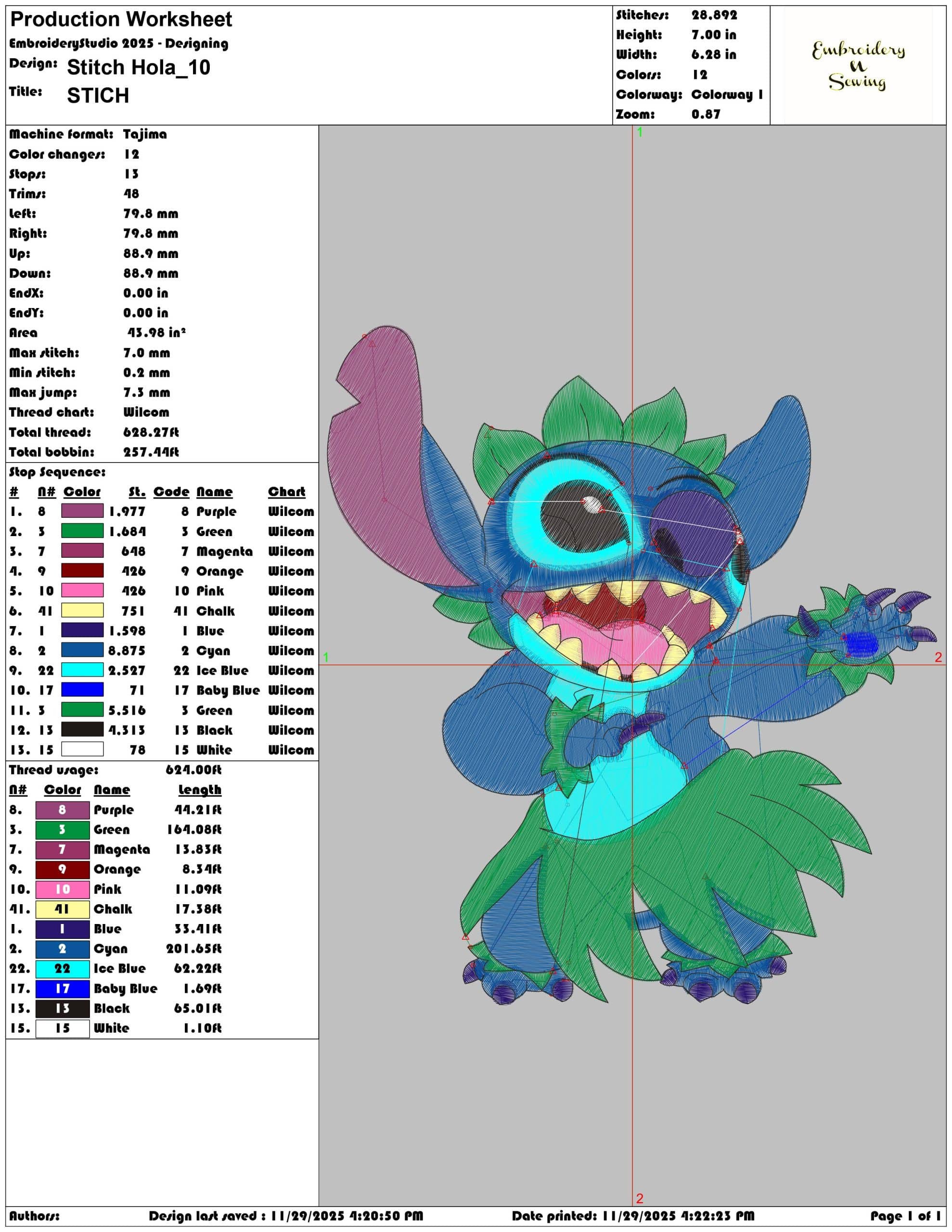 Stitch Hola - Elegant embroidery design file - instant download — view 3