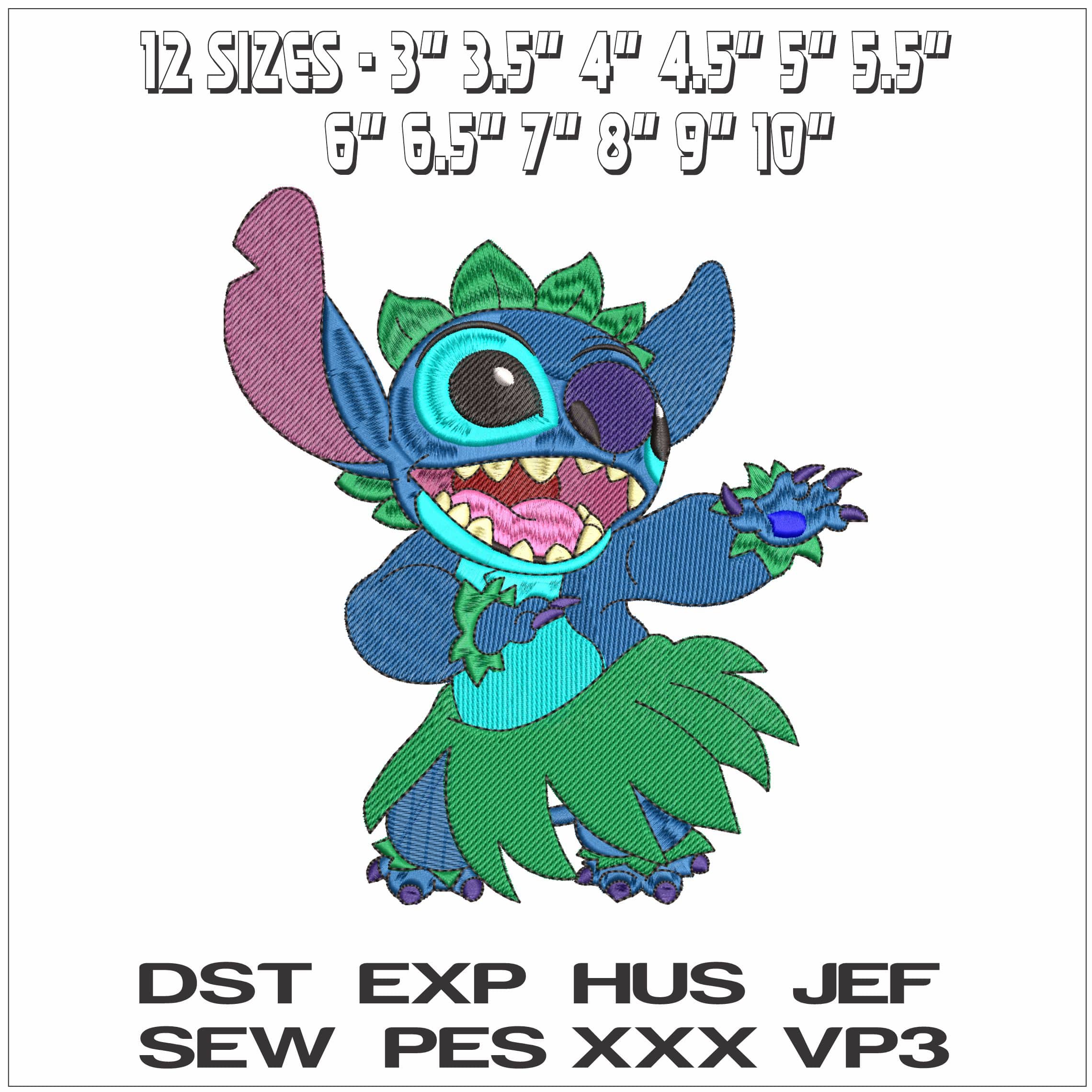 Stitch Hoola Cartoon - Elegant embroidery design file - instant download — view 2
