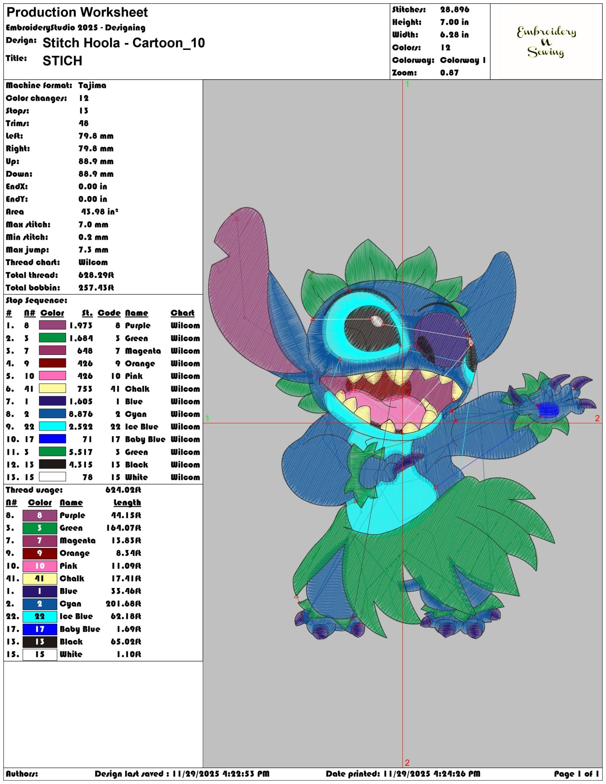 Stitch Hoola Cartoon - Elegant embroidery design file - instant download — view 3