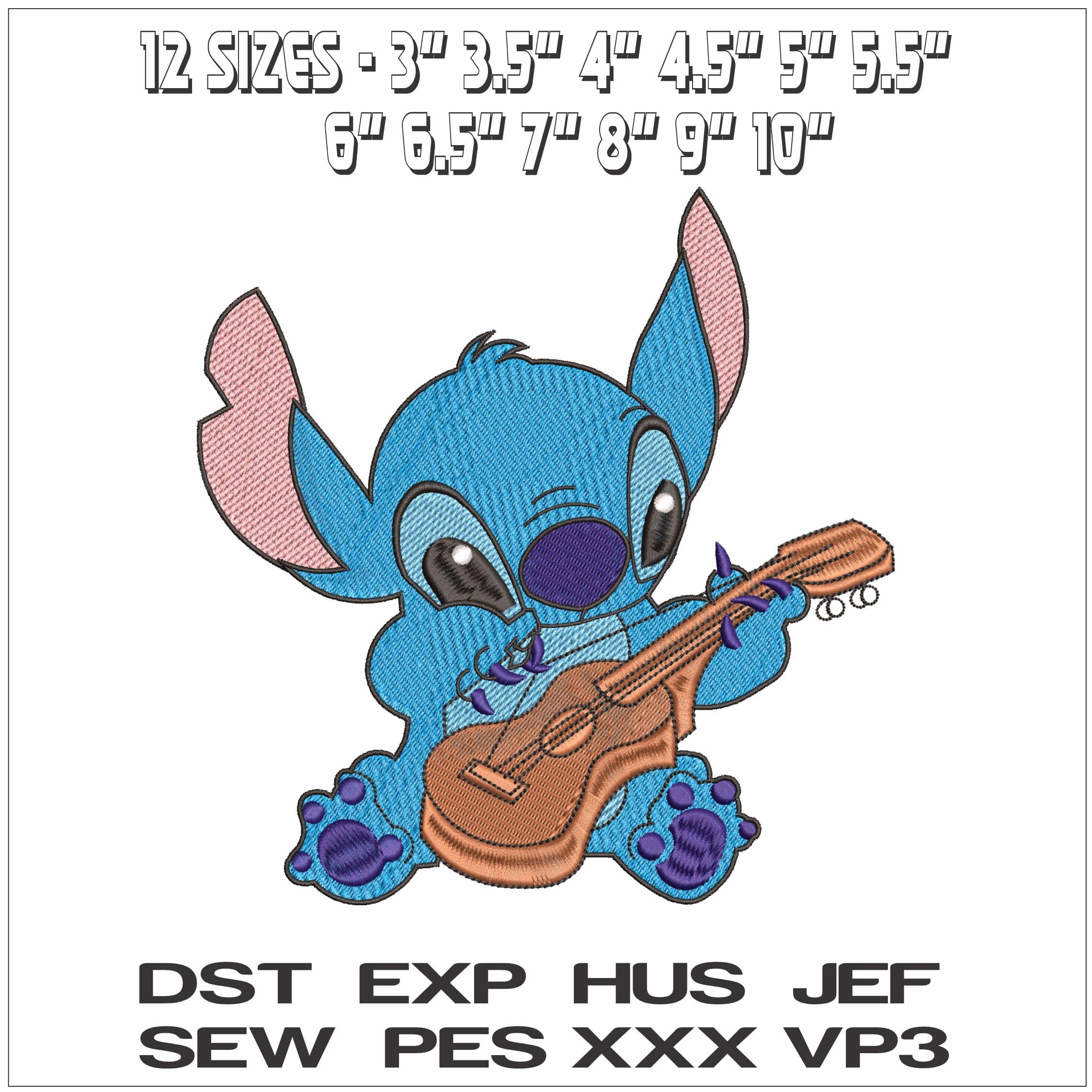 Stitch with Guitar - Elegant embroidery design file - instant download — view 2