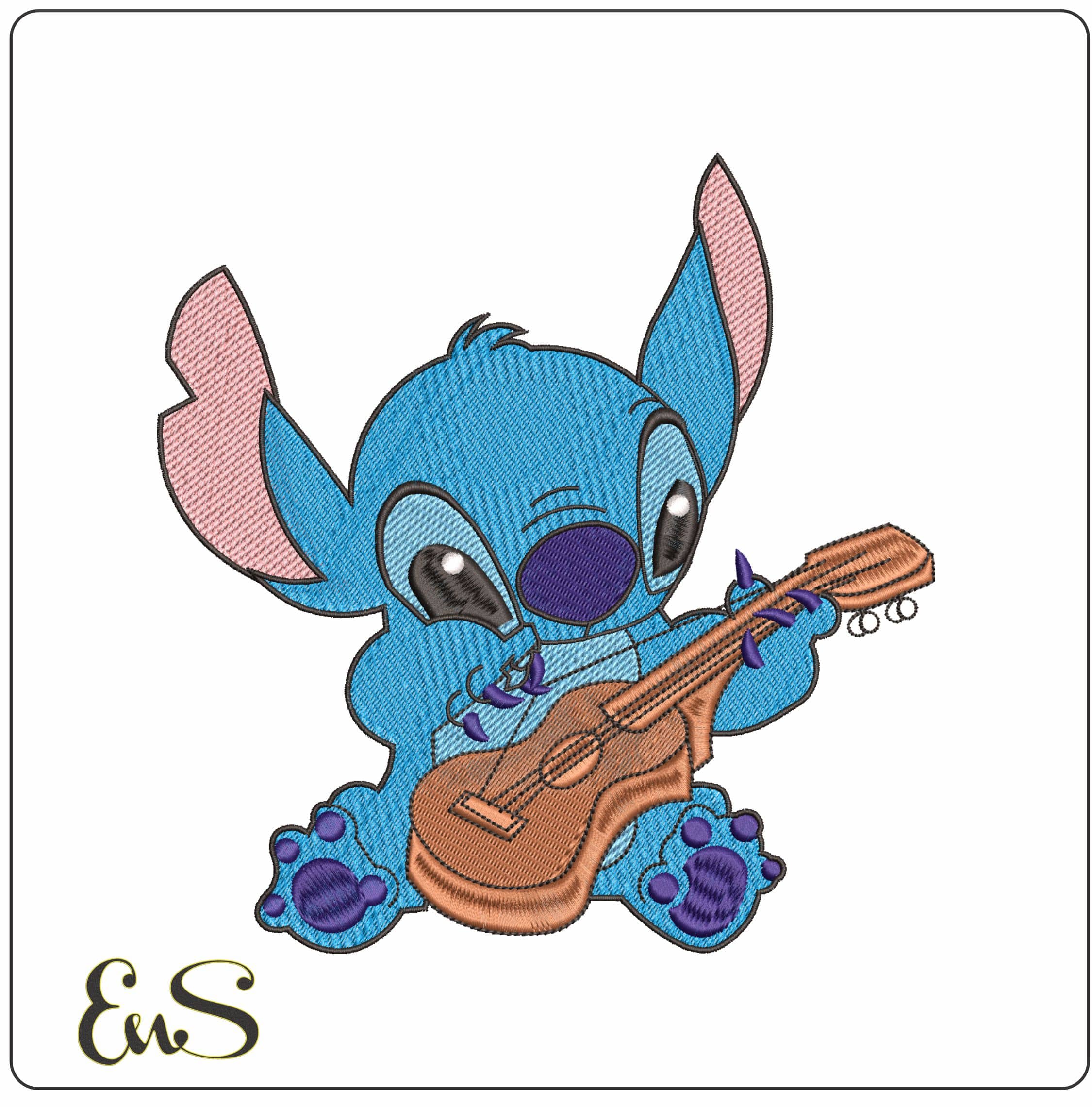 Stitch with Guitar - Elegant embroidery design file - instant download