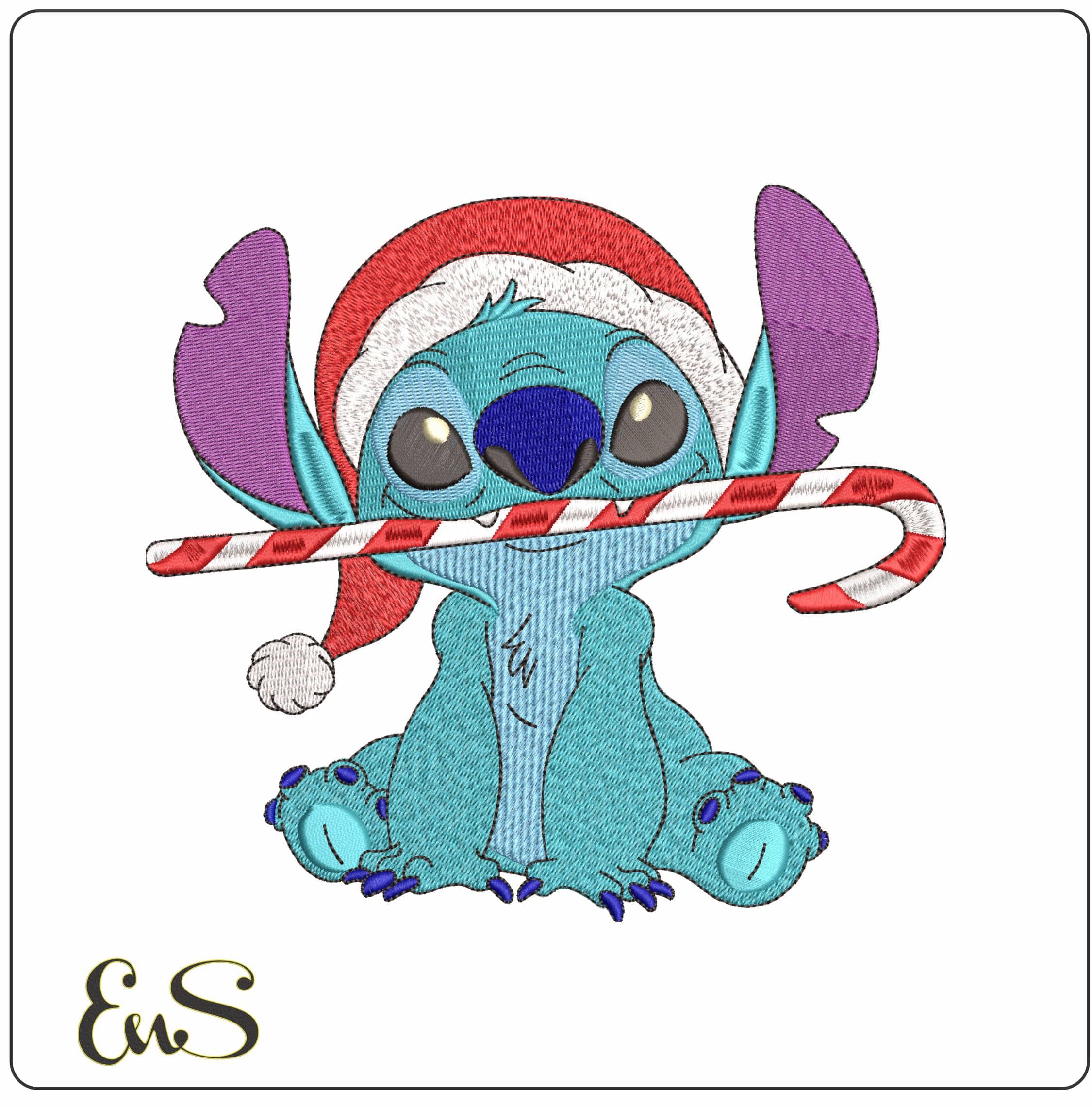 Stitch Xmas Cane - Elegant embroidery design file - instant download
