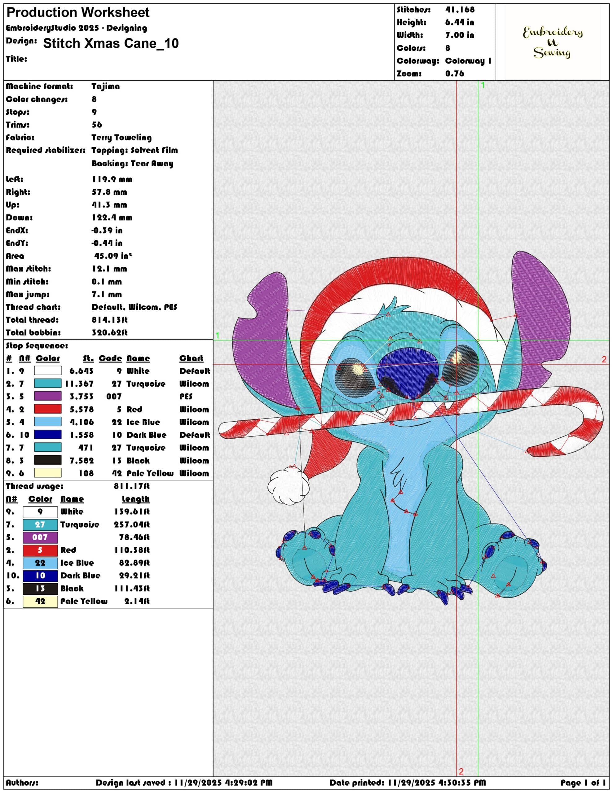 Stitch Xmas Cane - Elegant embroidery design file - instant download — view 3