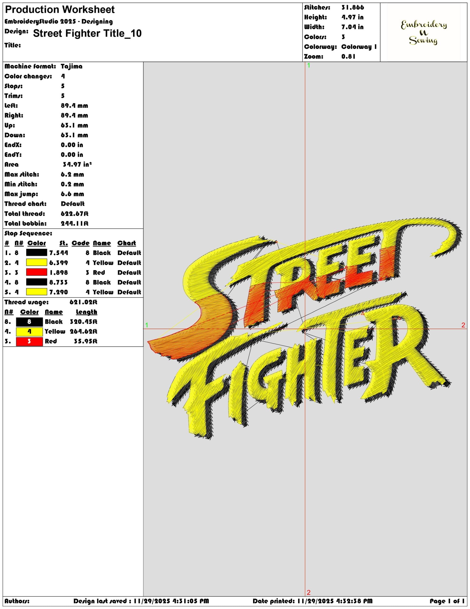 Street Fighter Title - Elegant embroidery design file - instant download — view 3