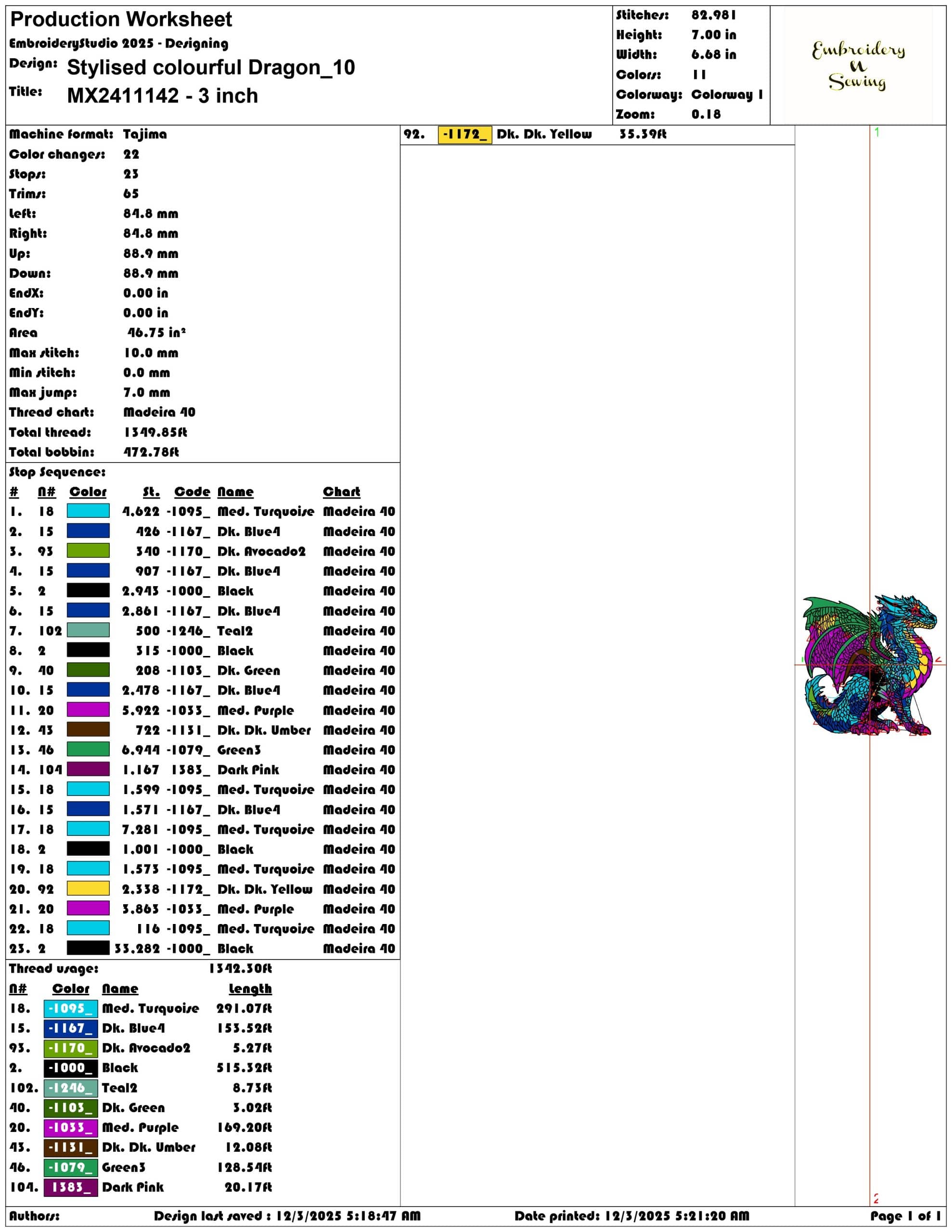 Stylised colourful Dragon - Elegant embroidery design file - instant download — view 3