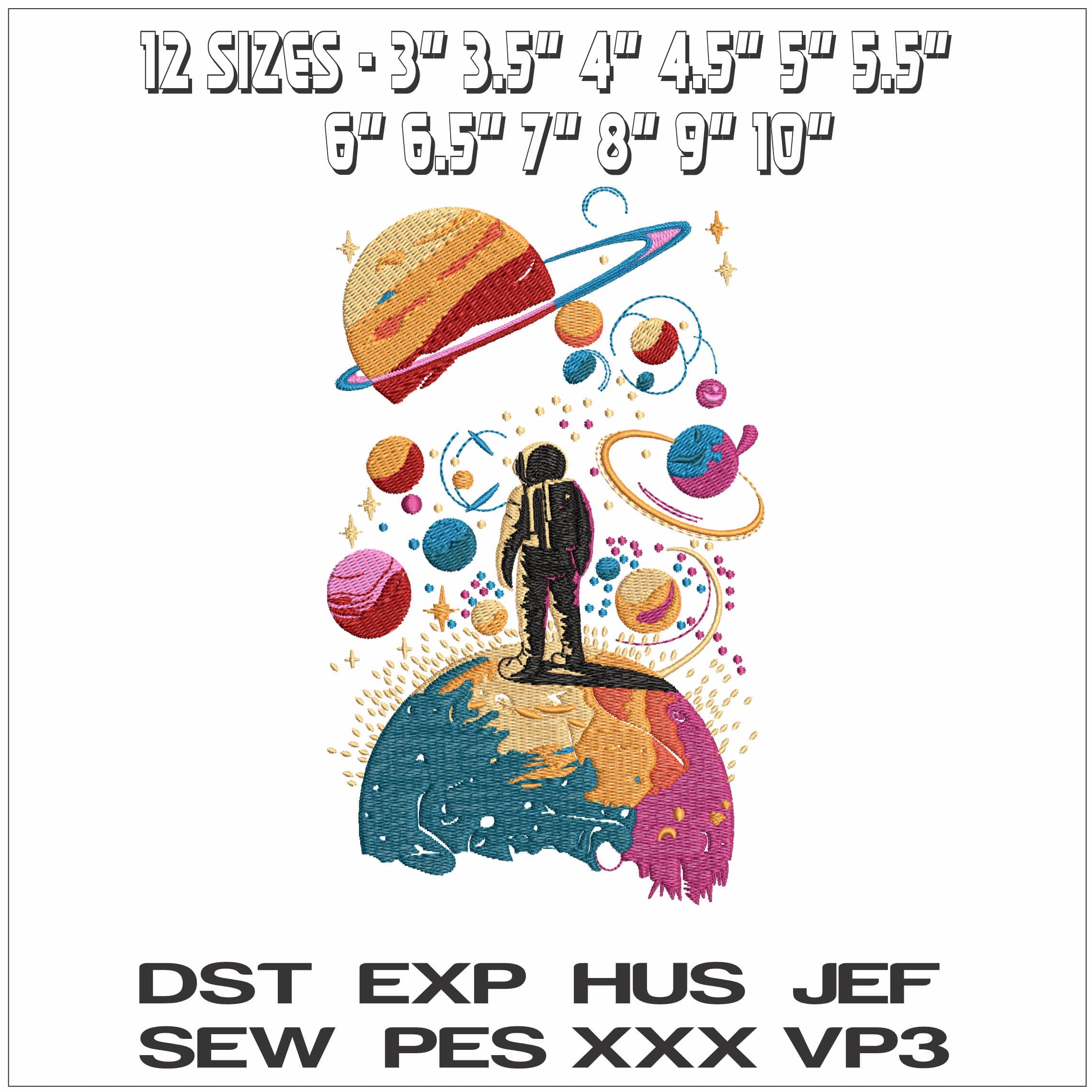 Stylized looking at the Solar System - Elegant embroidery design file - instant download — view 2