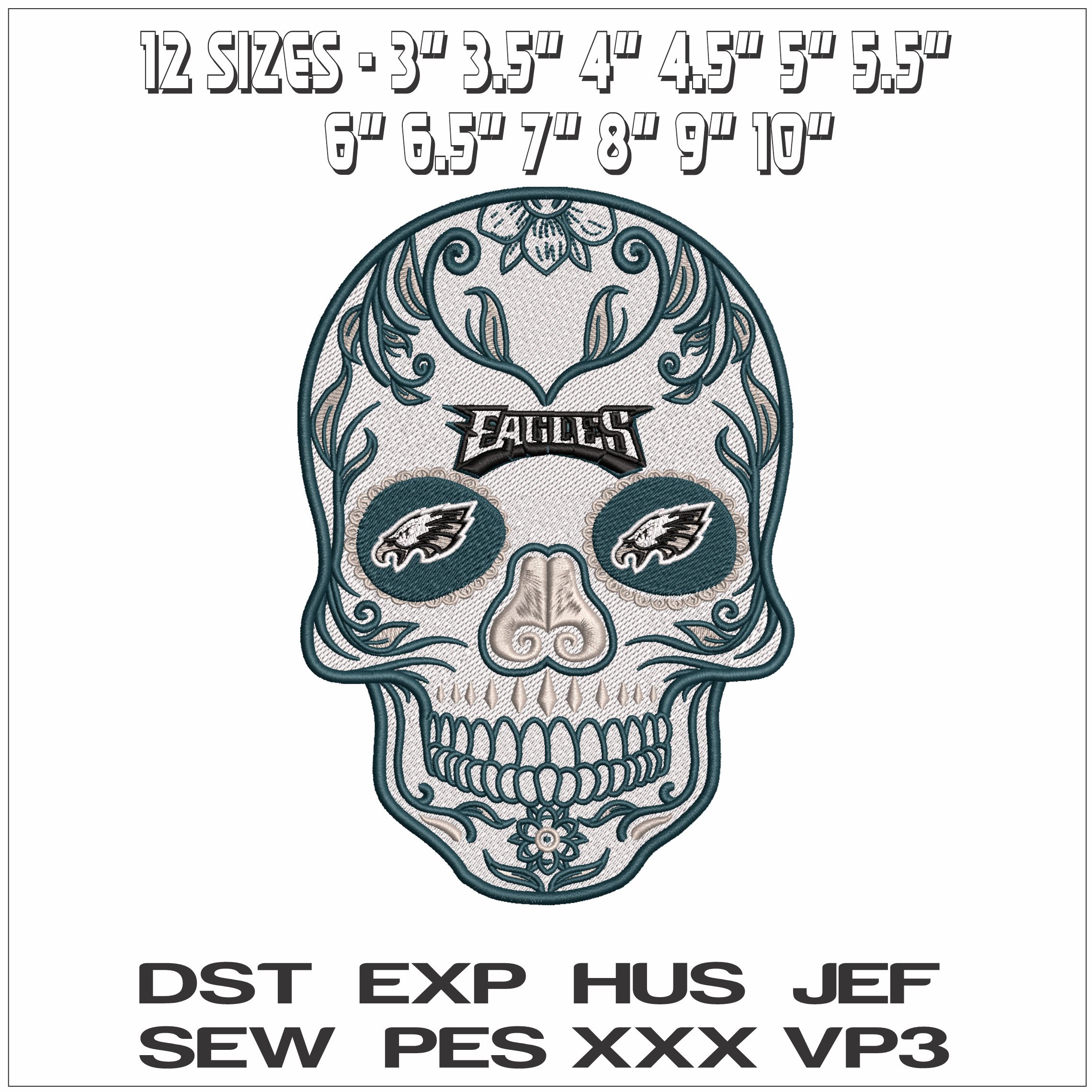 Sugar Skull Phillie Eagles - Elegant embroidery design file - instant download — view 2