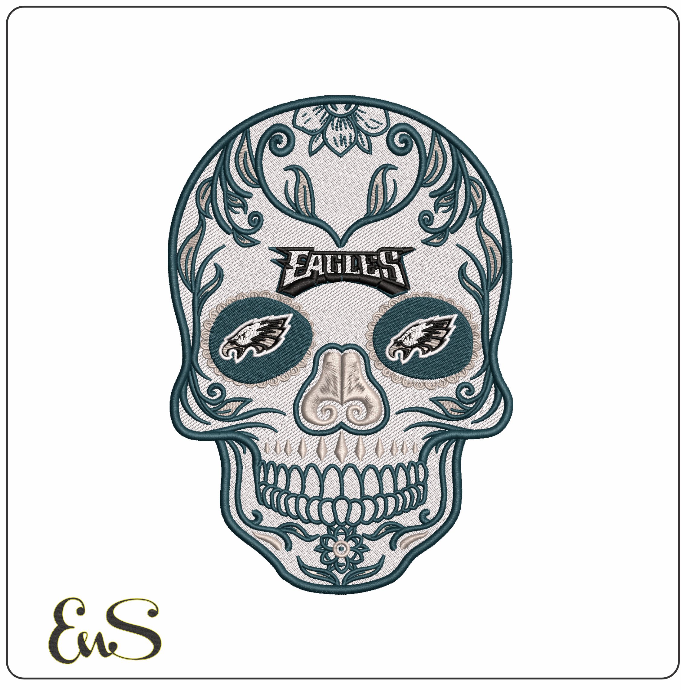 Sugar Skull Phillie Eagles - Elegant embroidery design file - instant download