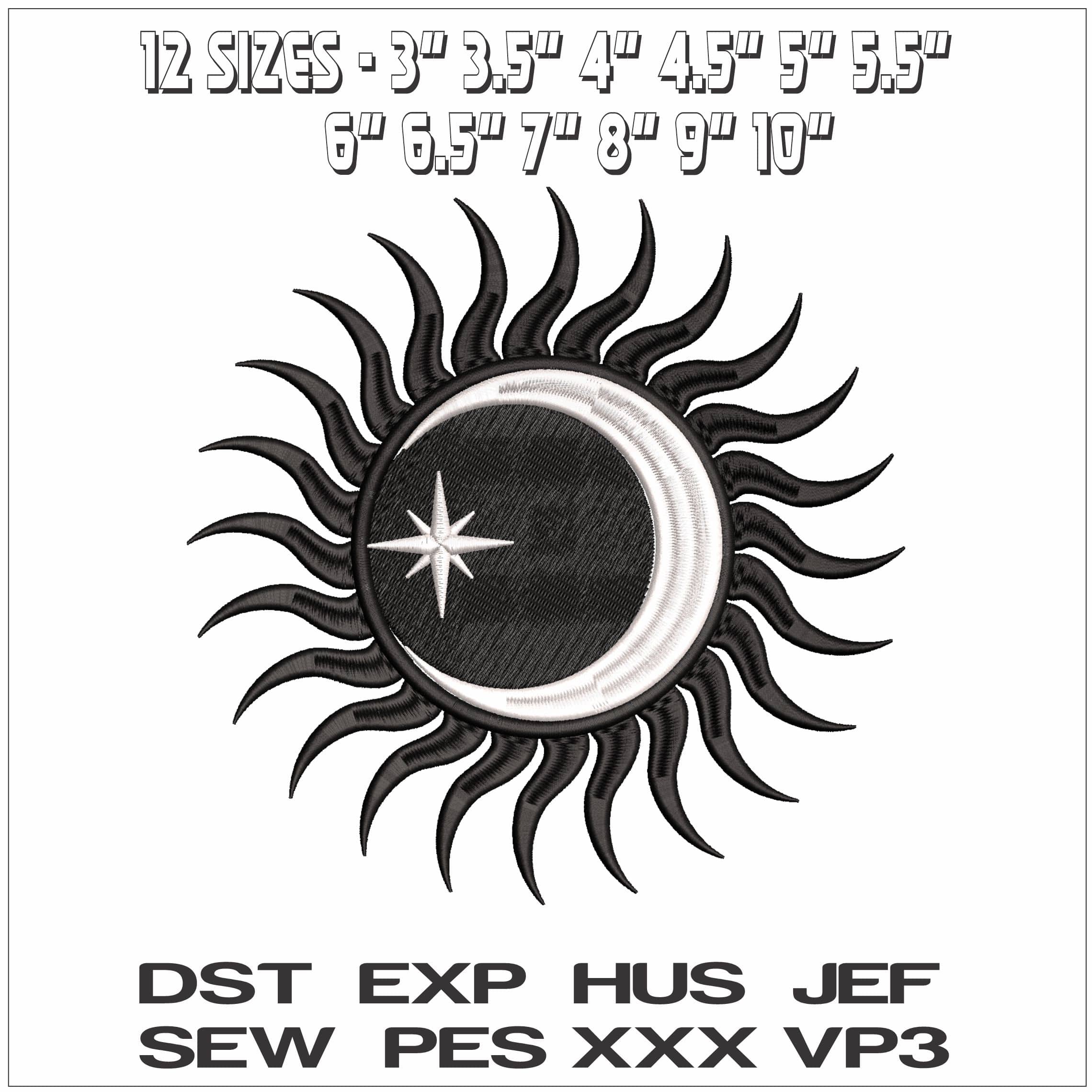 Sun and Moon with Star - Elegant embroidery design file - instant download — view 2