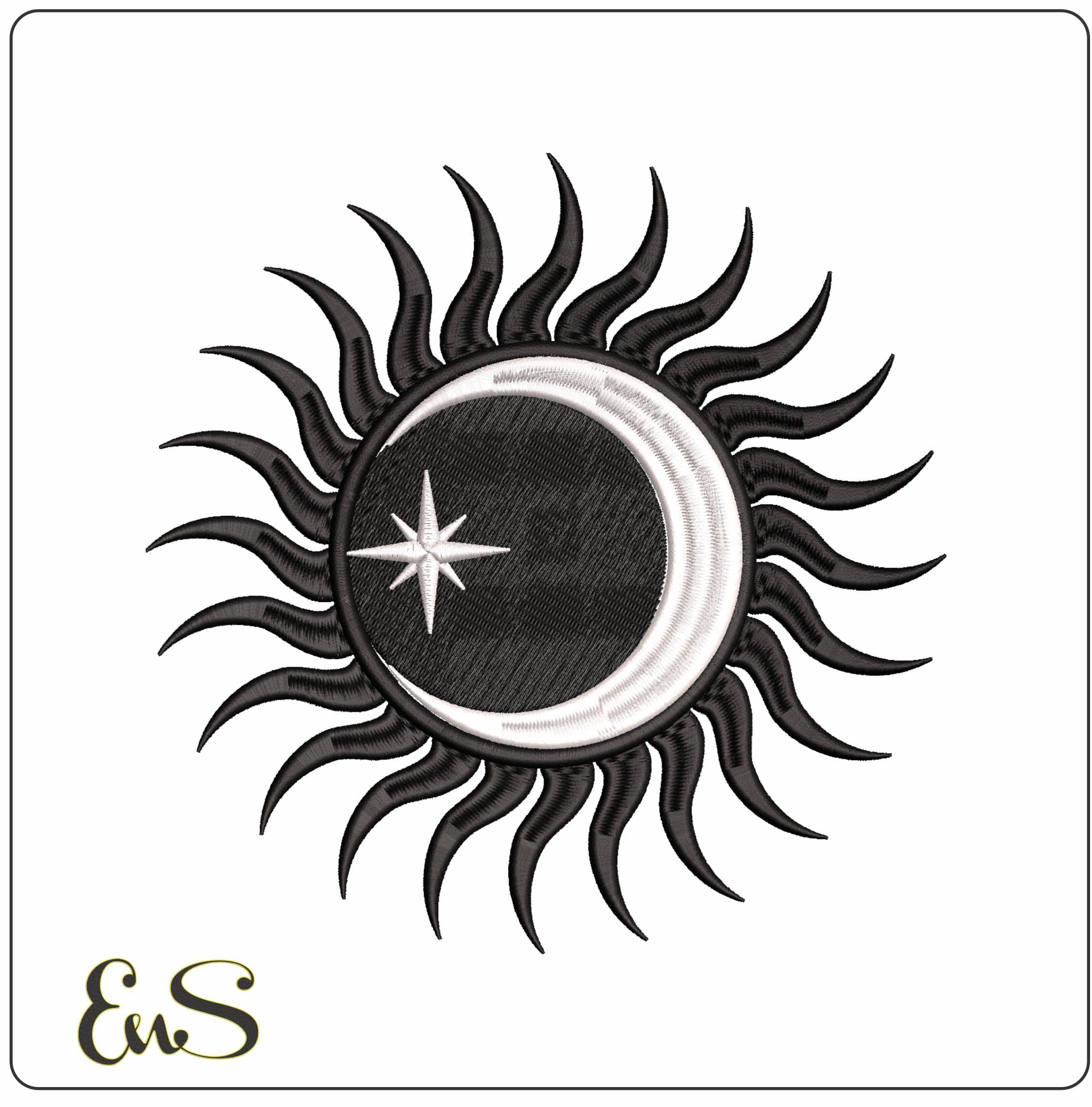 Sun and Moon with Star - Elegant embroidery design file - instant download