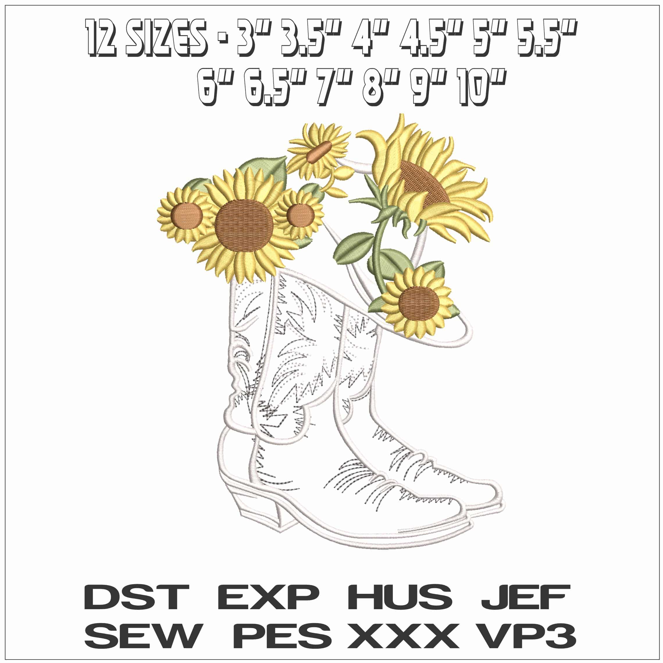 Sunflowers and Boots - Elegant embroidery design file - instant download — view 2