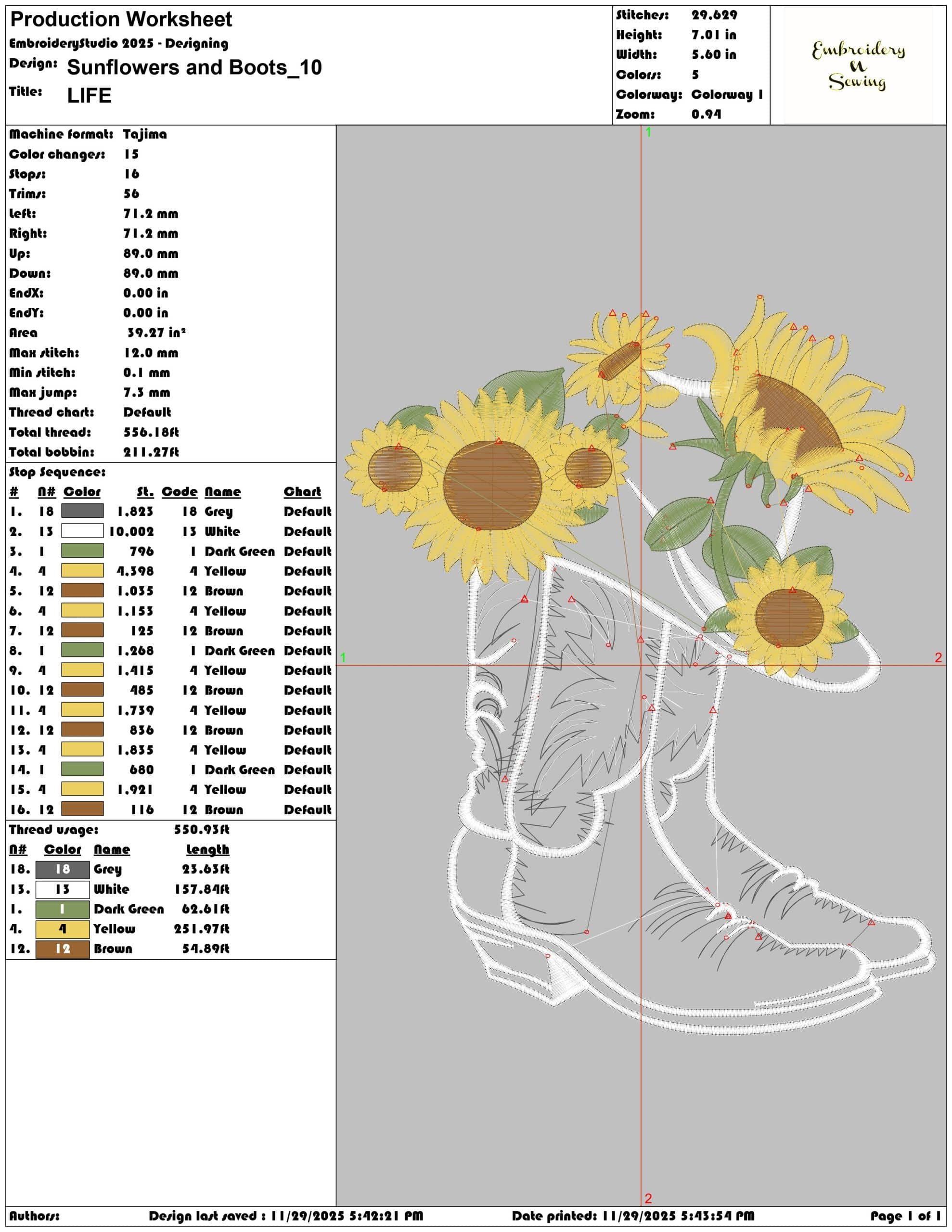 Sunflowers and Boots - Elegant embroidery design file - instant download — view 3