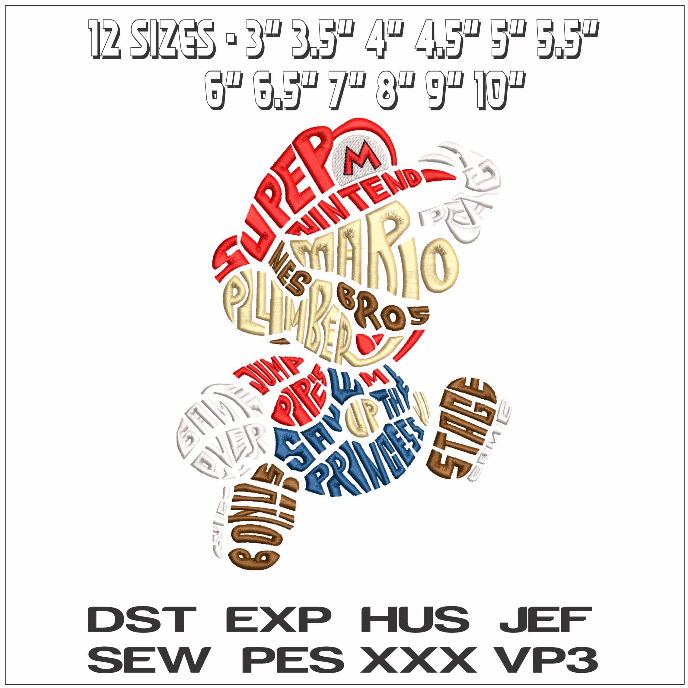 Super Mario in Words - Elegant embroidery design file - instant download — view 2
