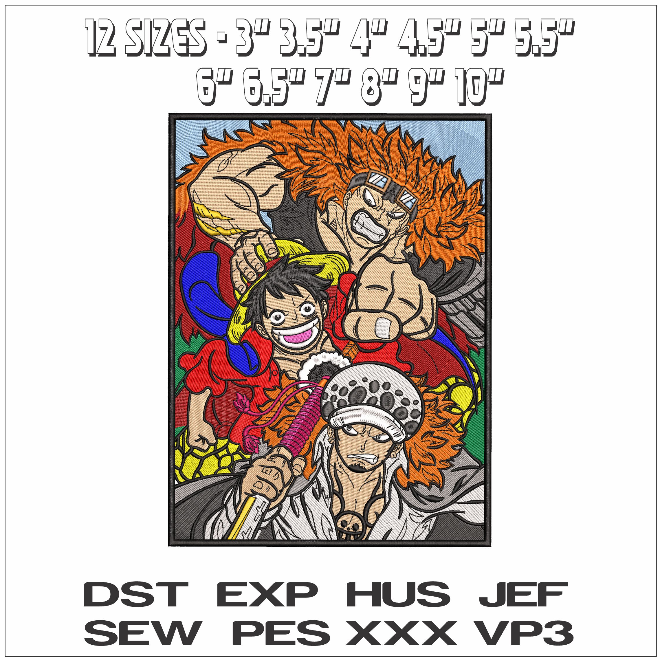 Super Nova Trio Luffy Law Kid Anime - Elegant embroidery design file - instant download — view 2