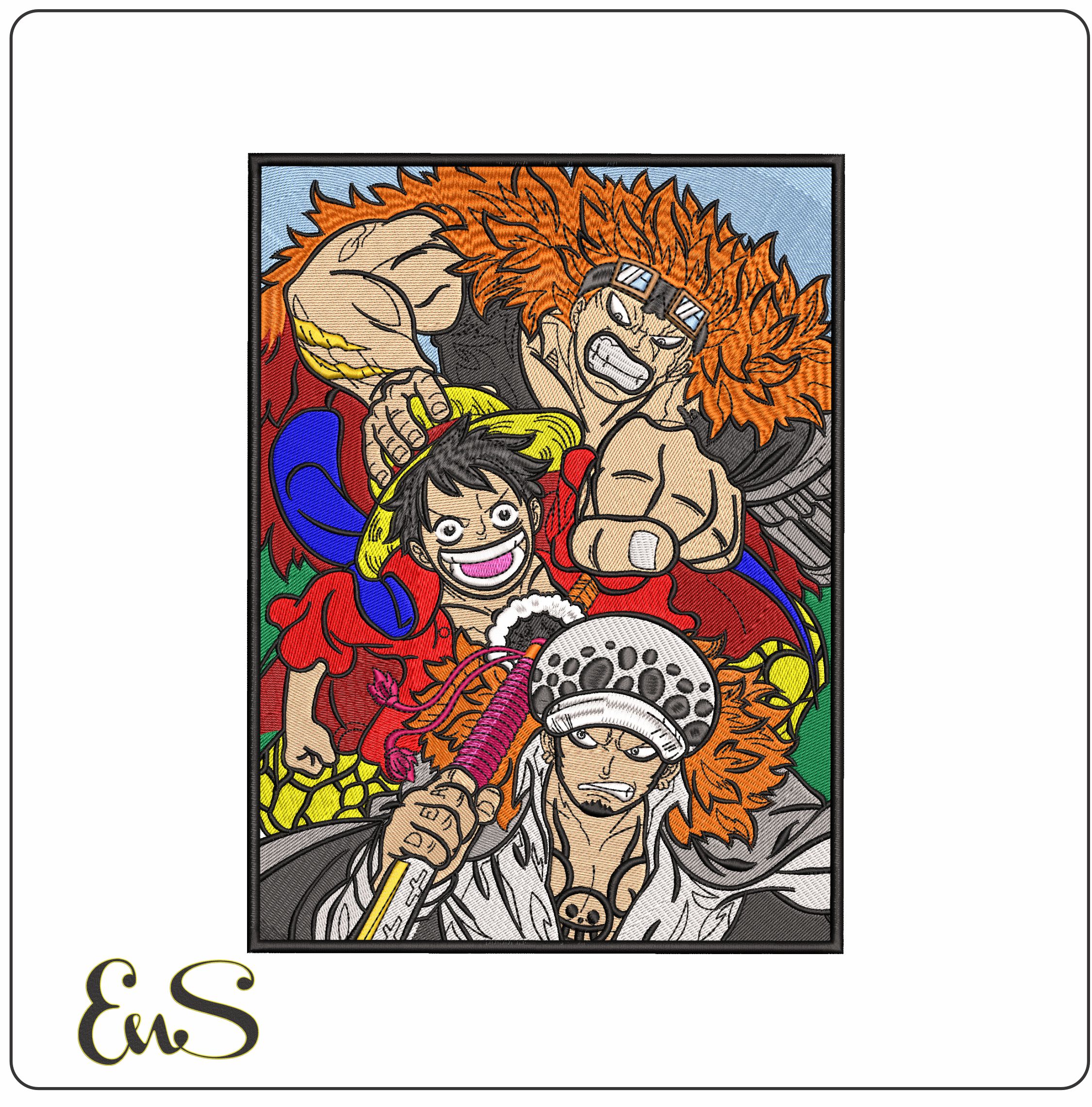 Super Nova Trio Luffy Law Kid Anime - Elegant embroidery design file - instant download
