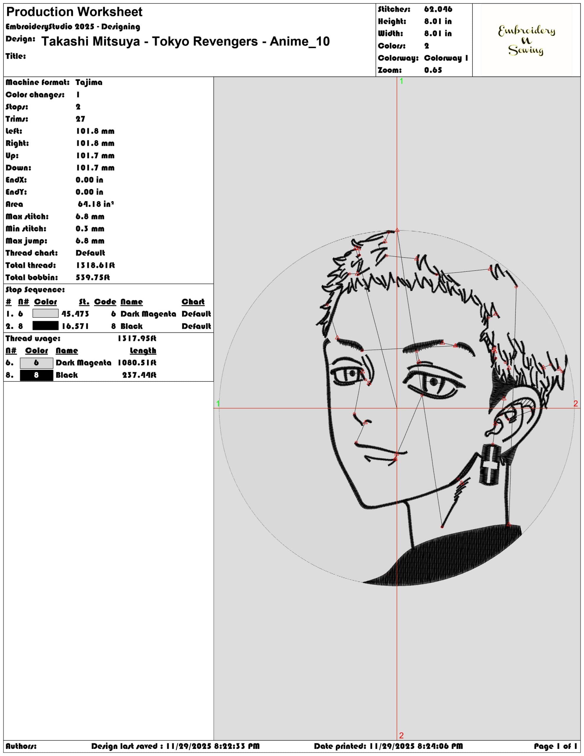 Takashi Mitsuya Tokyo Revengers Anime - Elegant embroidery design file - instant download — view 3