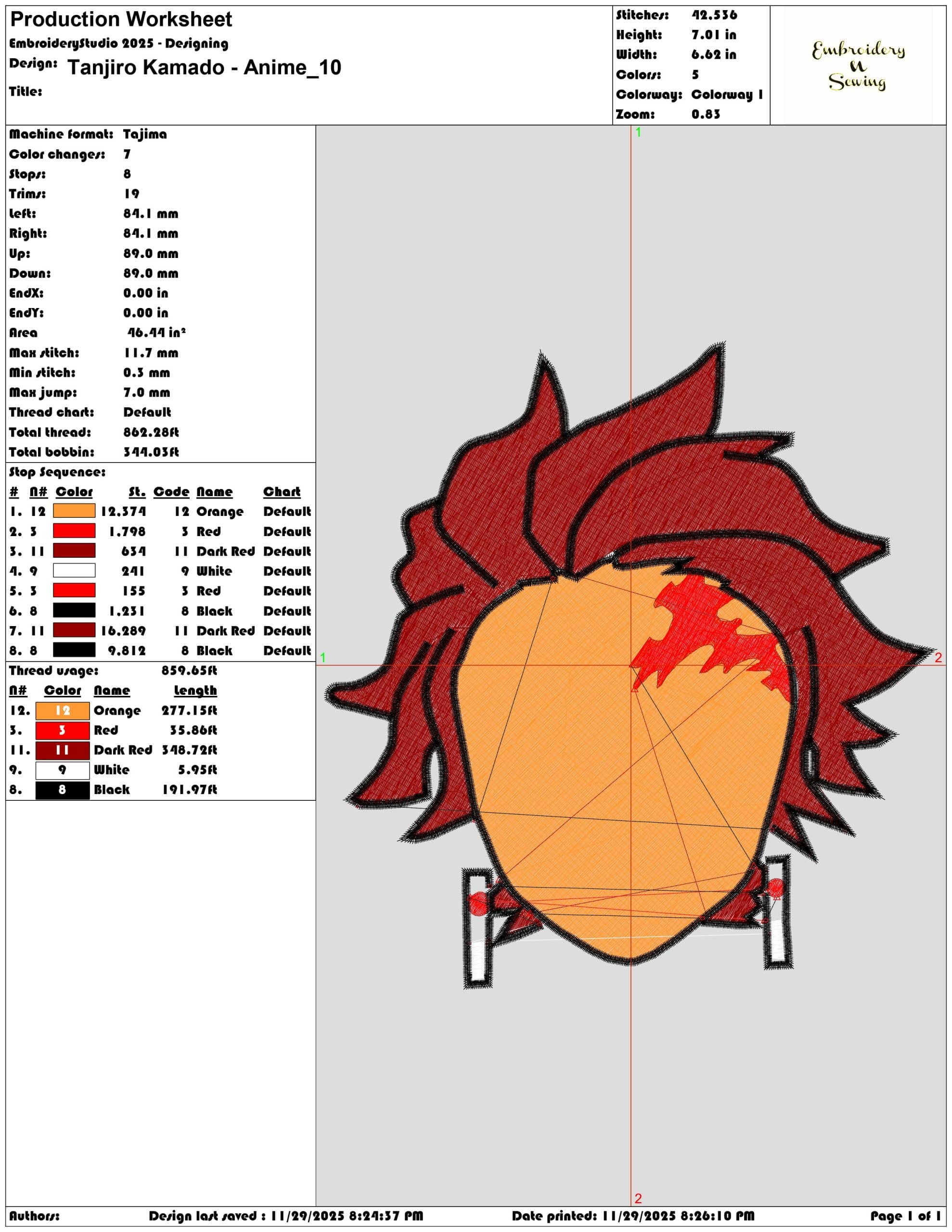 Tanjiro Kamado Anime - Elegant embroidery design file - instant download — view 3