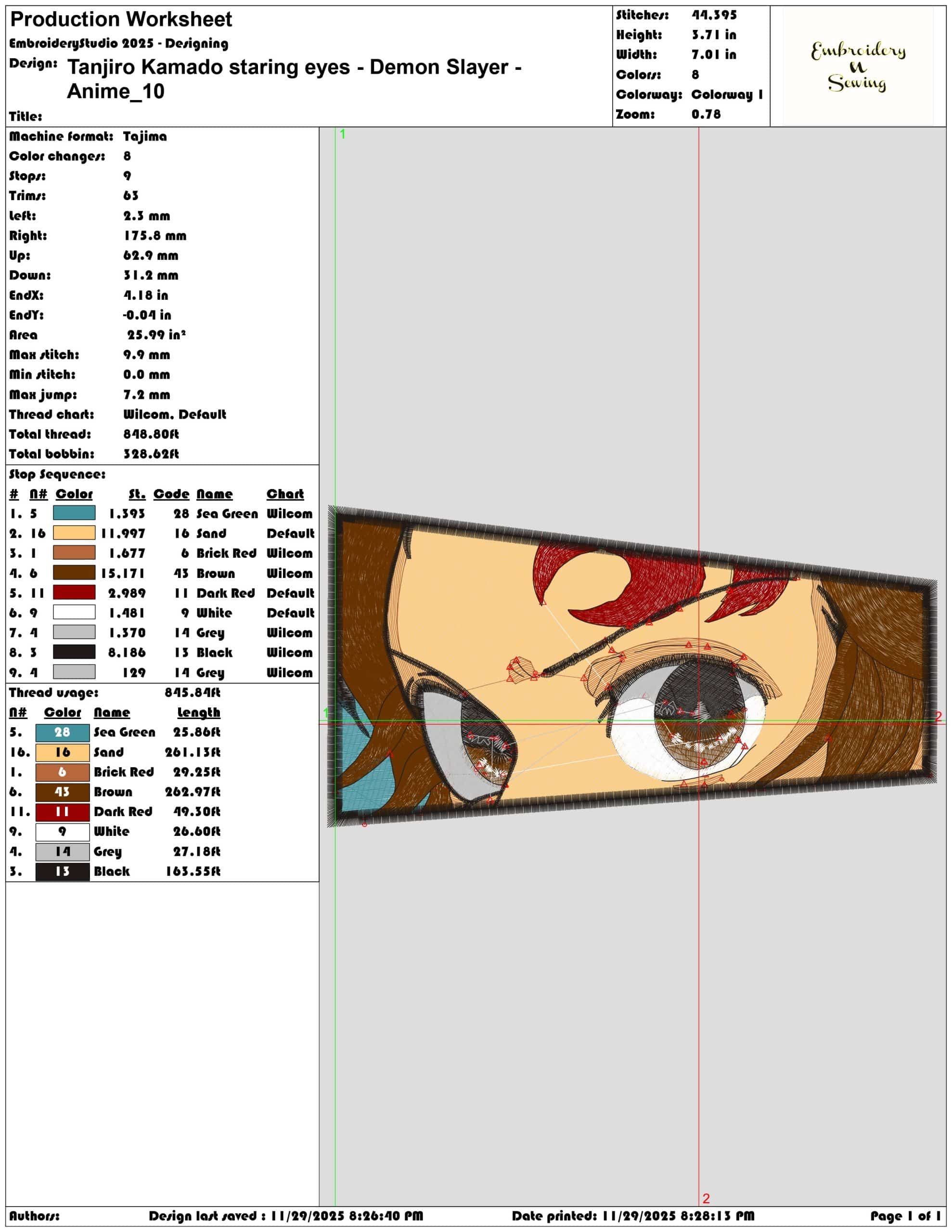 Tanjiro Kamado staring eyes Demon Slayer Anime - Elegant embroidery design file - instant download — view 3