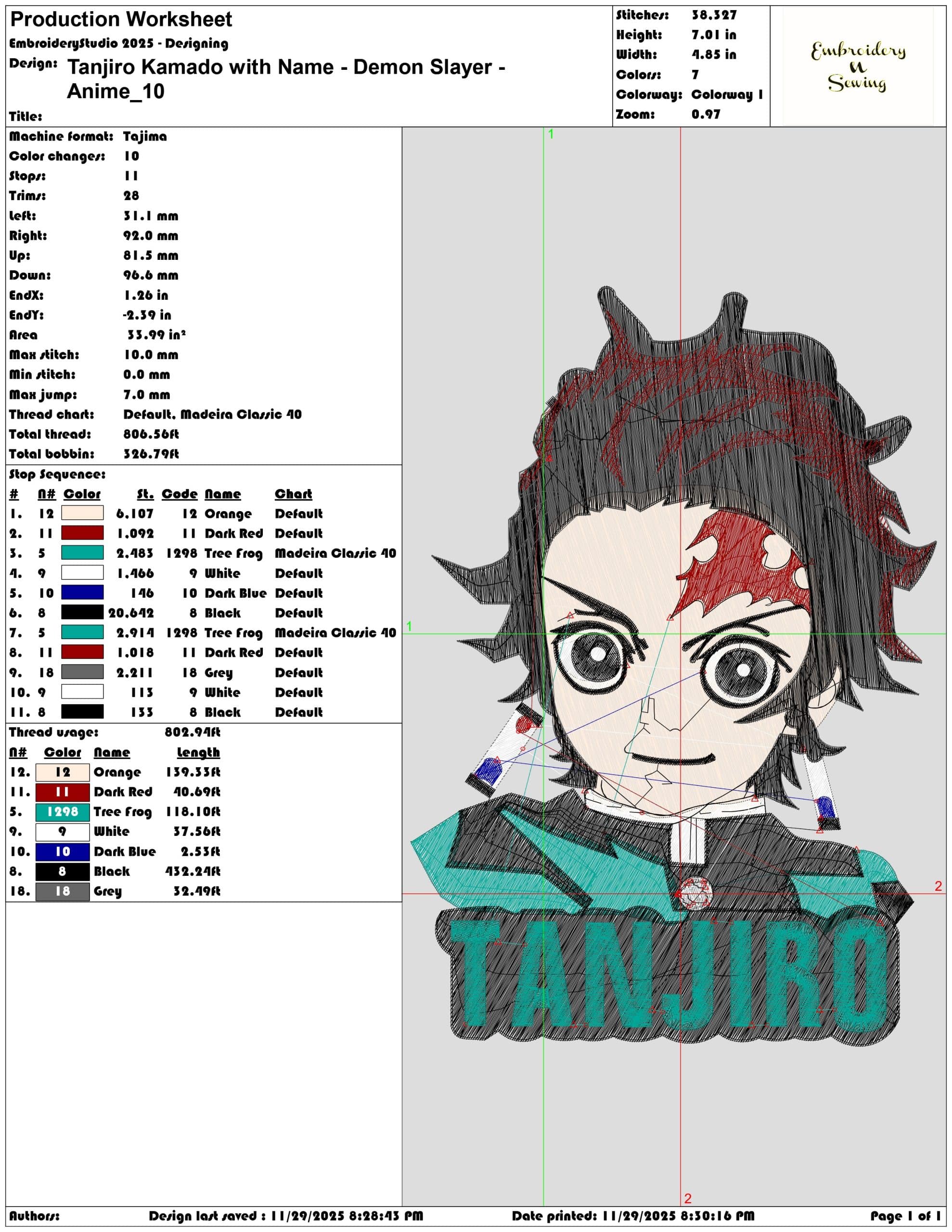 Tanjiro Kamado with Name Demon Slayer Anime - Elegant embroidery design file - instant download — view 3