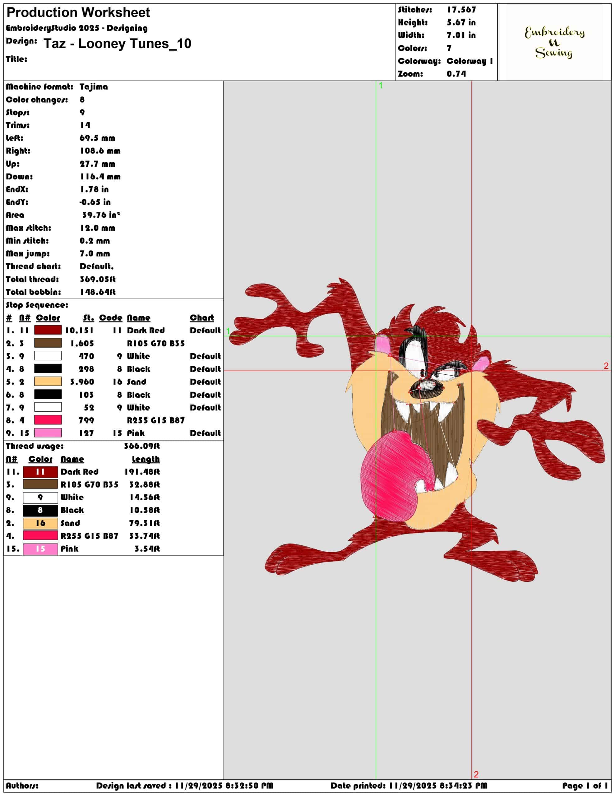 Taz Looney Tunes - Elegant embroidery design file - instant download — view 3