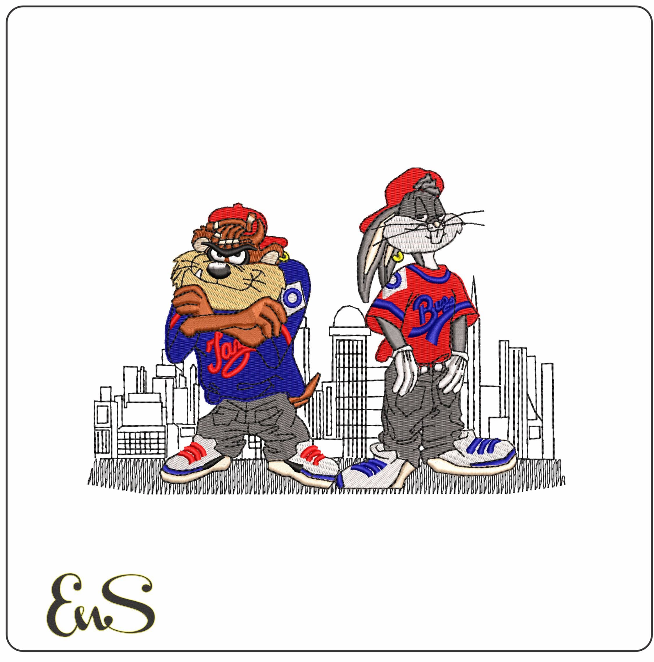 Taz and Buggs Street Looney Tunes - Elegant embroidery design file - instant download