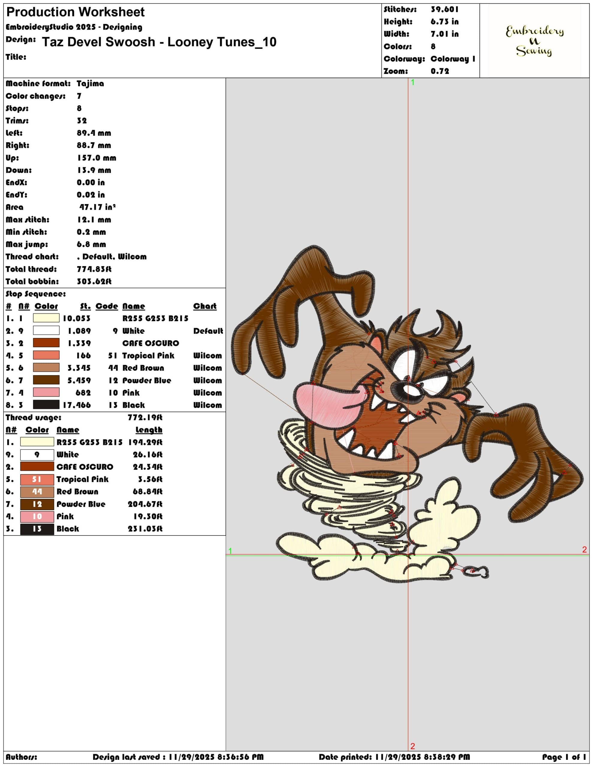 Taz Devel Swoosh Looney Tunes - Elegant embroidery design file - instant download — view 3
