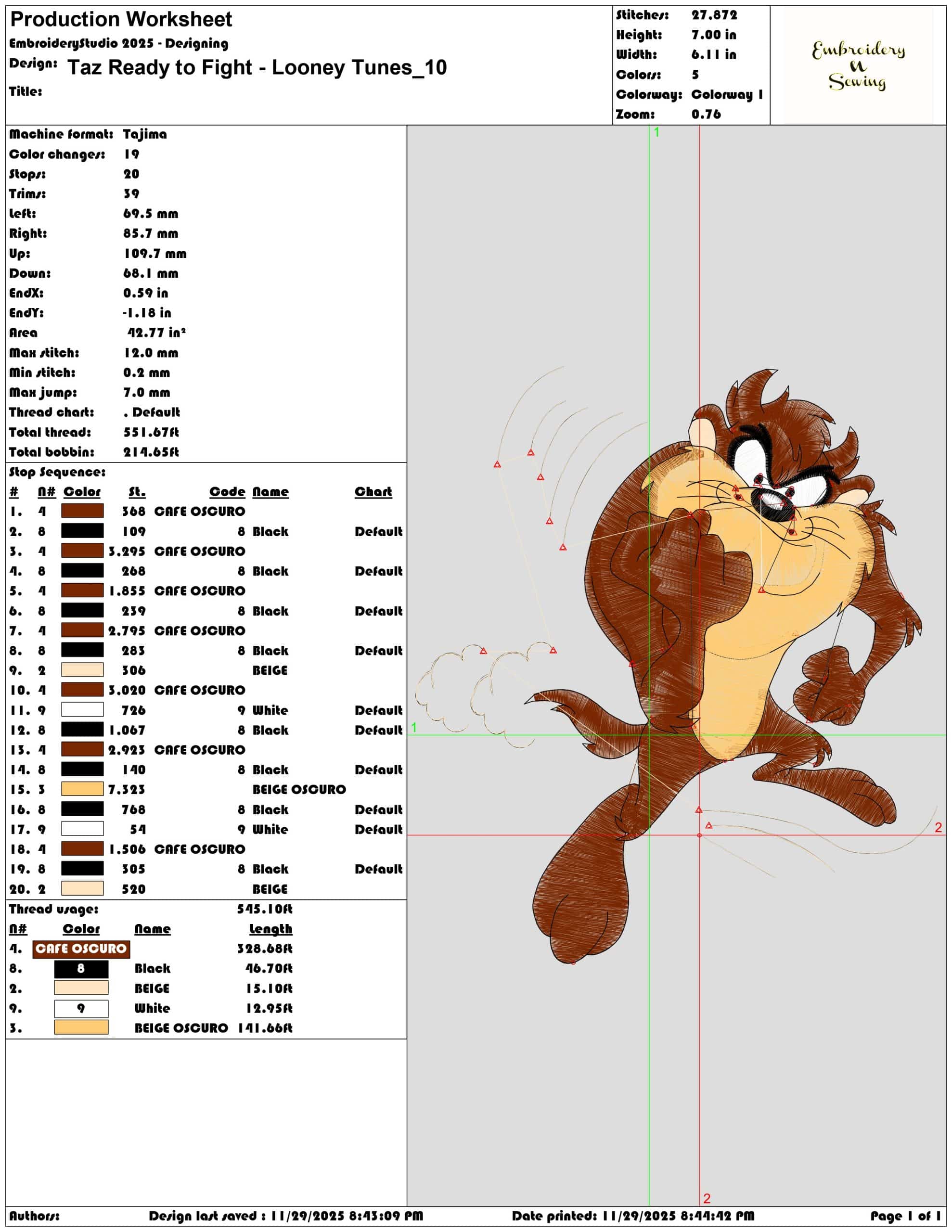 Taz Ready to Fight Looney Tunes - Elegant embroidery design file - instant download — view 3