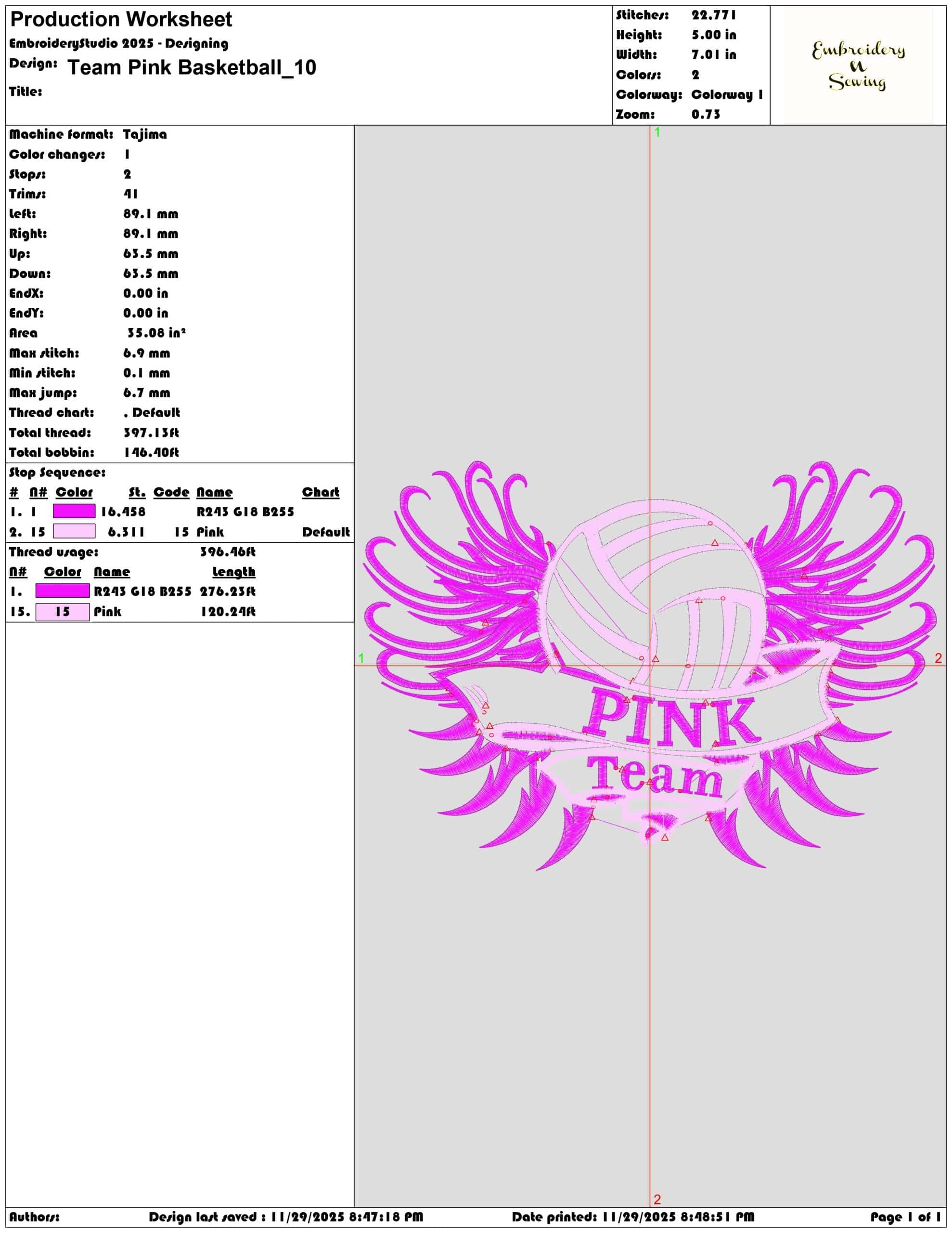 Team Pink Basketball - Elegant embroidery design file - instant download — view 3