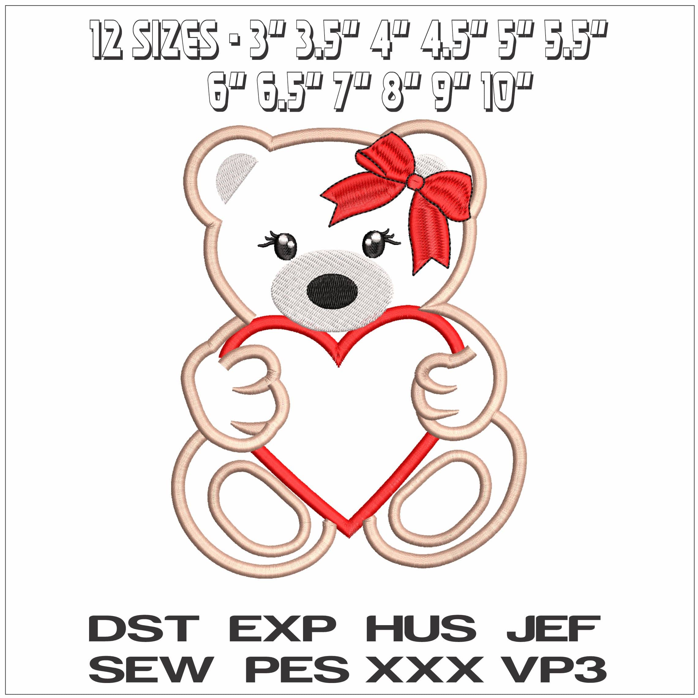 Teddy with Loveheart Applique - Elegant embroidery design file - instant download — view 2