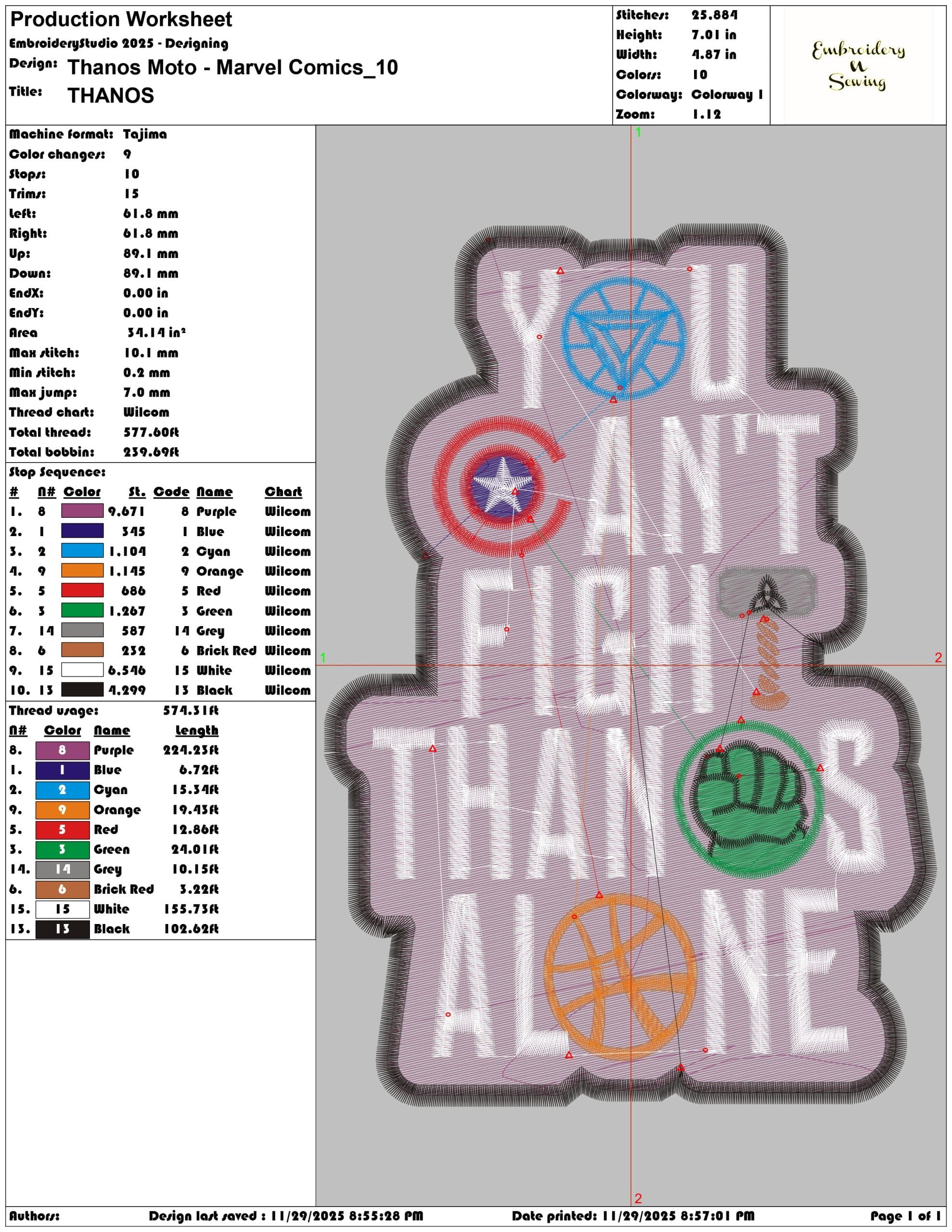 Thanos Moto Marvel Comics - Elegant embroidery design file - instant download — view 3