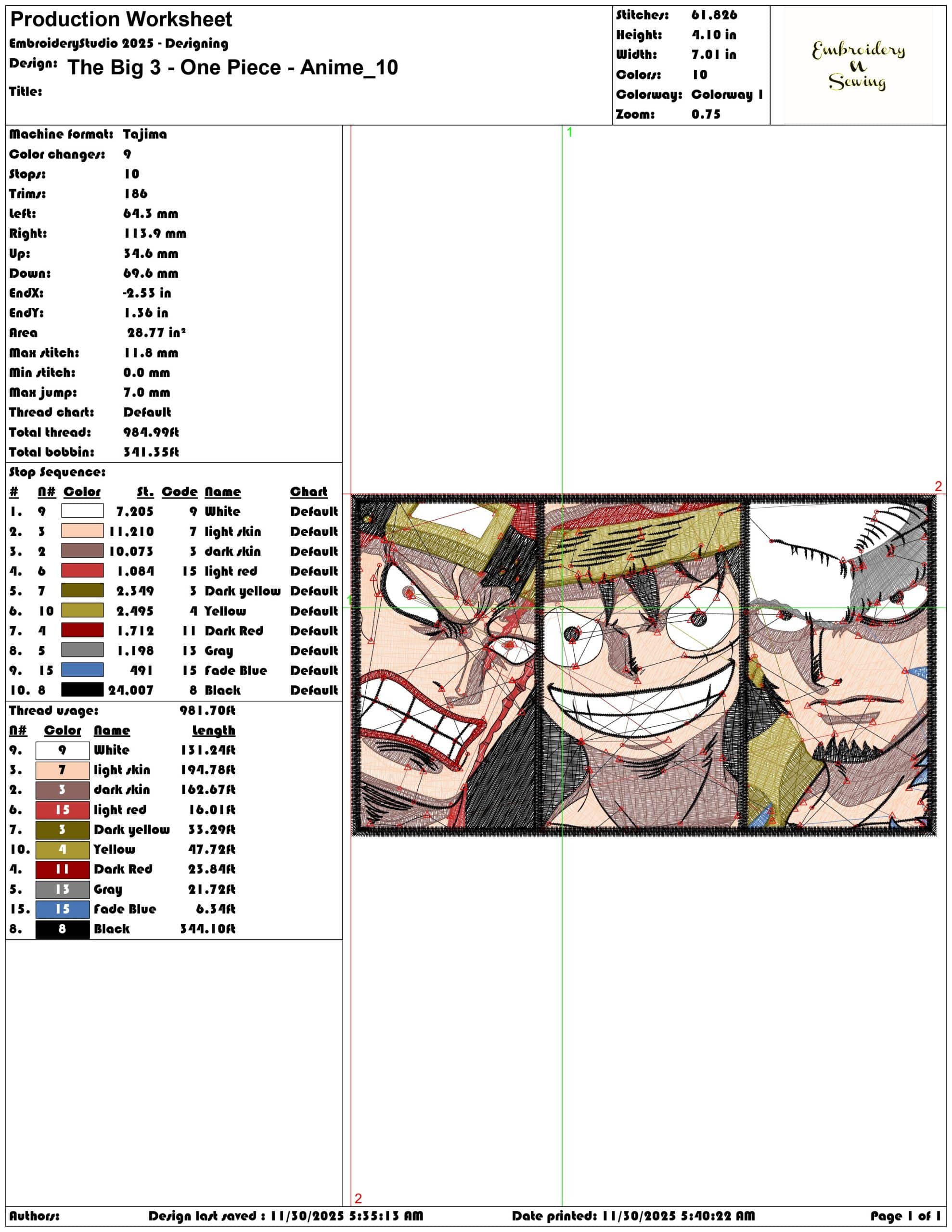 The Big 3 One Piece Anime - Elegant embroidery design file - instant download — view 3