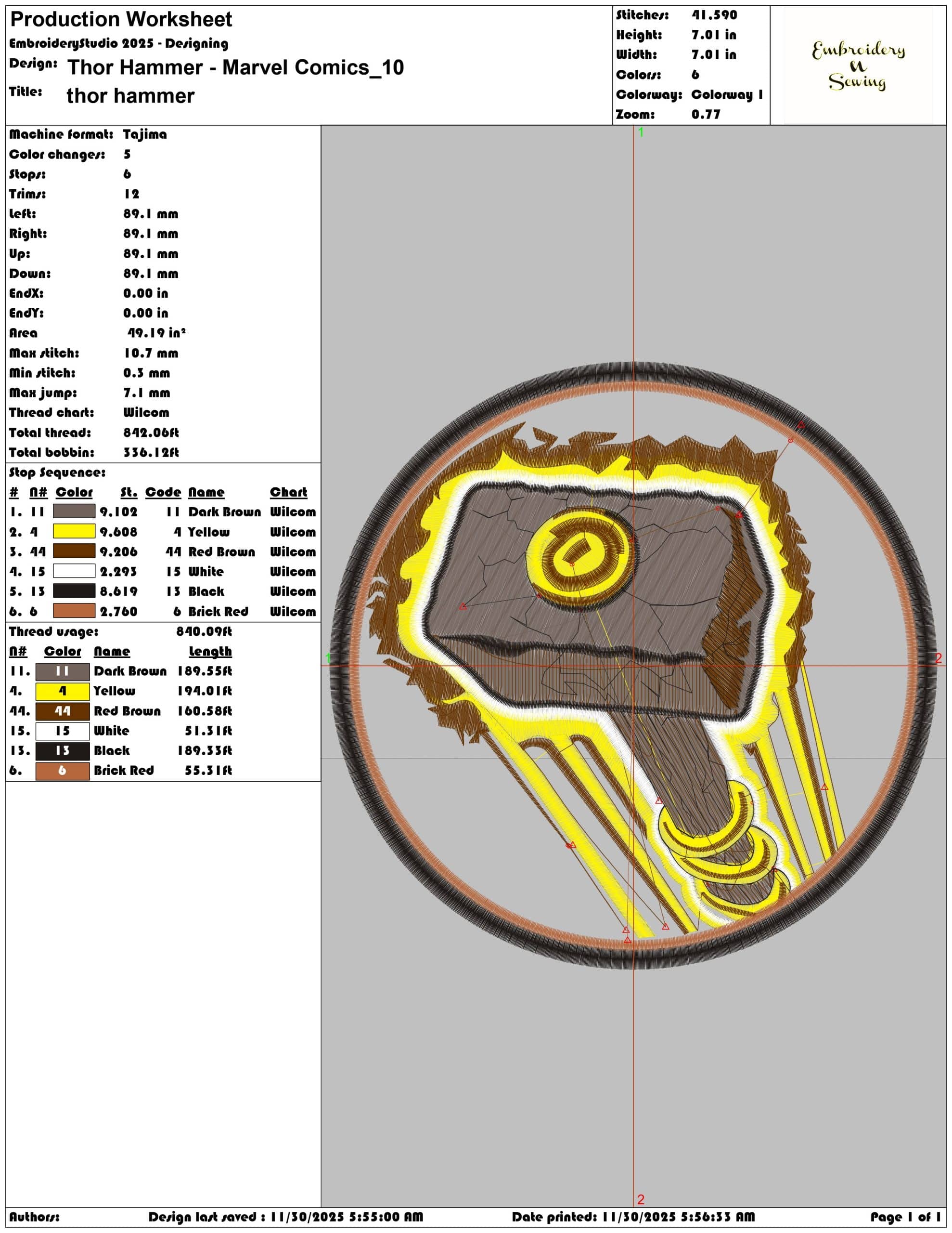 Thor Hammer Marvel Comics - Elegant embroidery design file - instant download — view 3