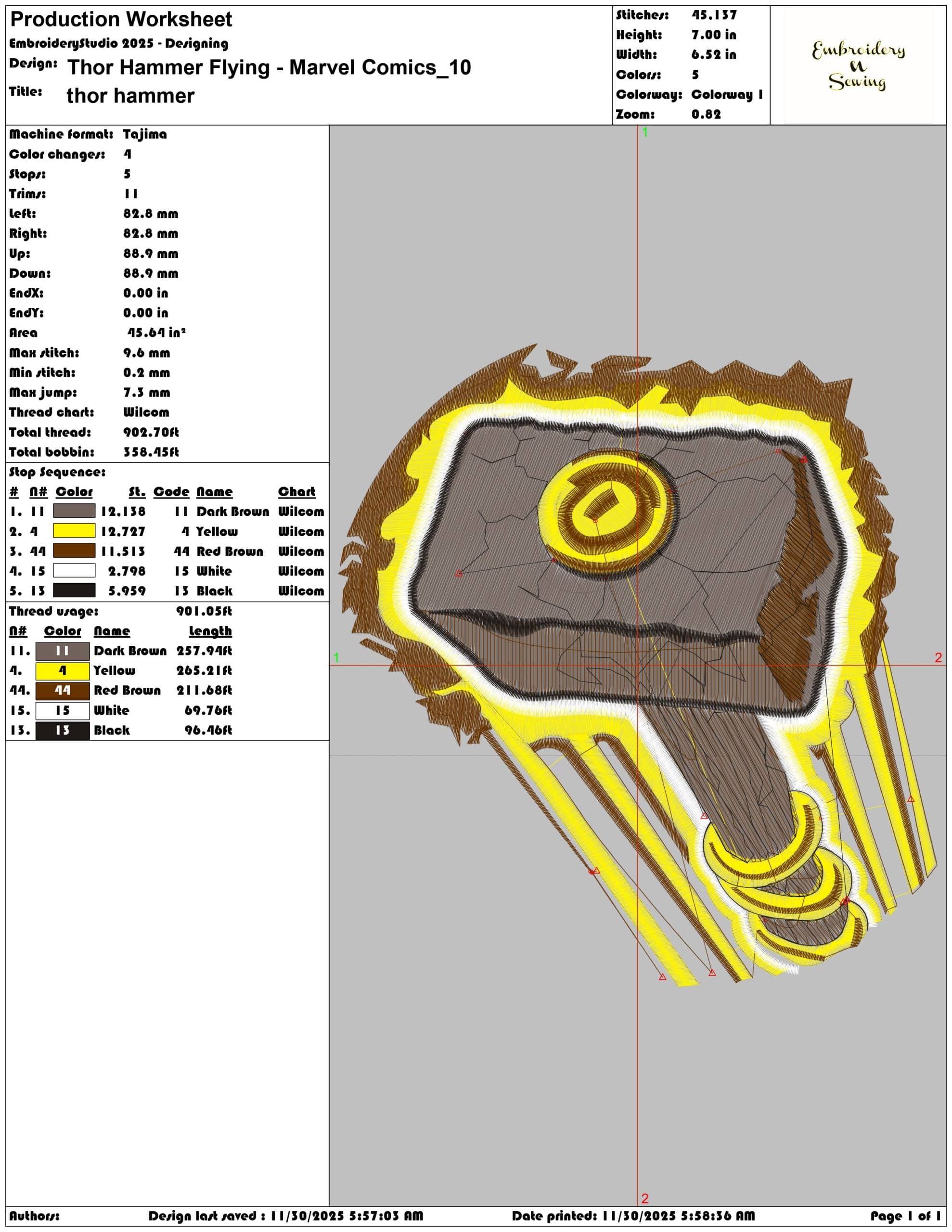 Thor Hammer Flying Marvel Comics - Elegant embroidery design file - instant download — view 3