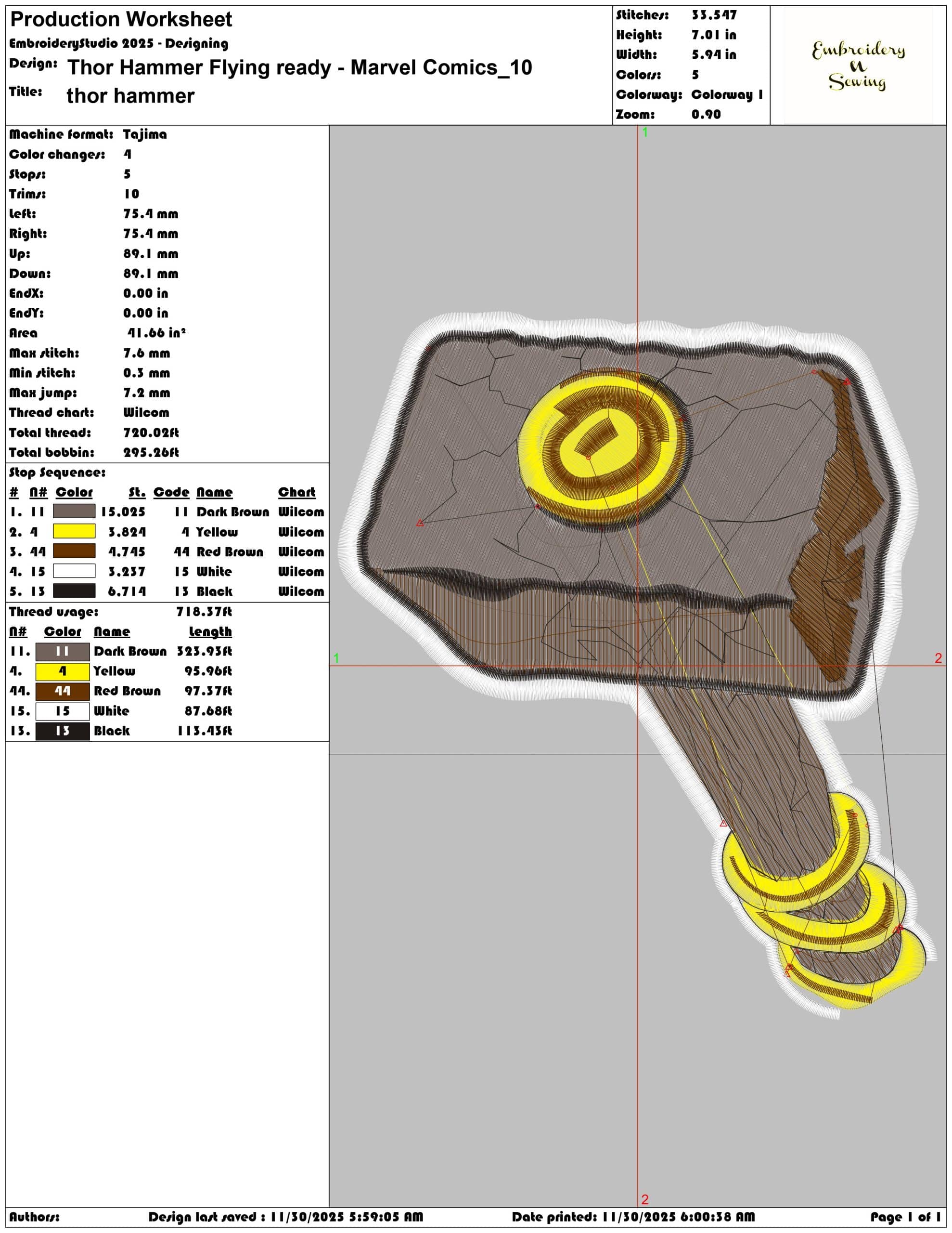 Thor Hammer Flying ready Marvel Comics - Elegant embroidery design file - instant download — view 3